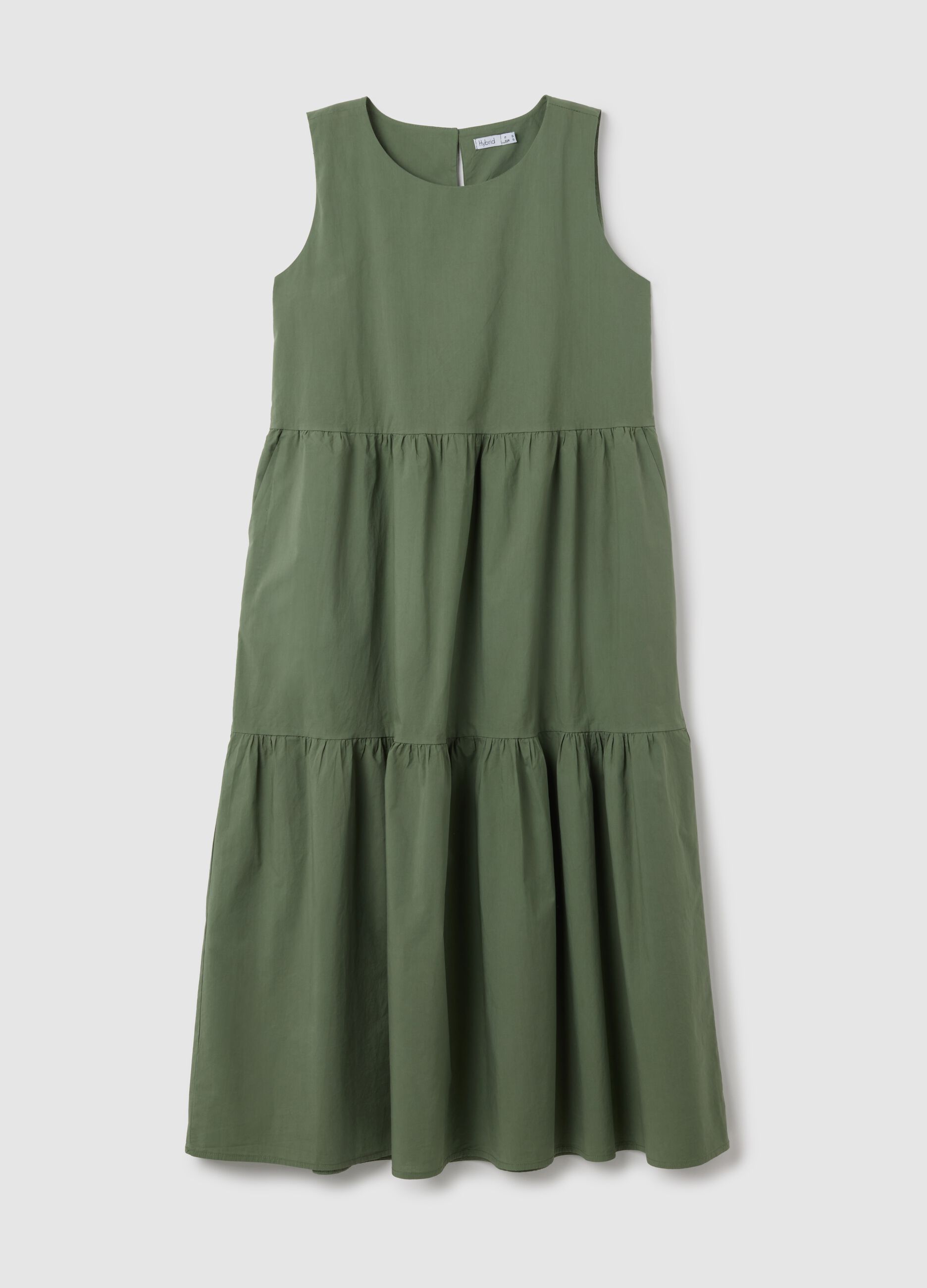 Abito lungo da donna in puro cotone verde regular fit
