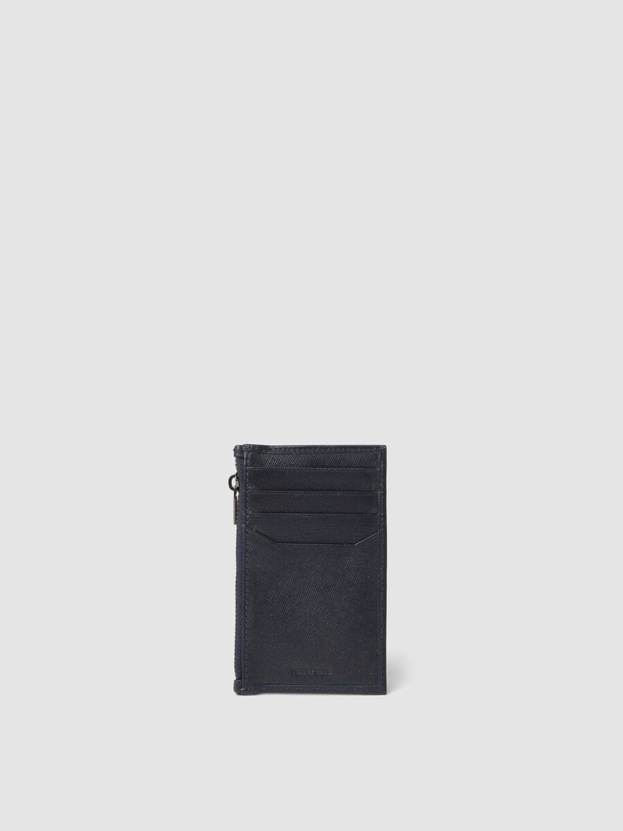 Portacarte blu in vera pelle con zip_1