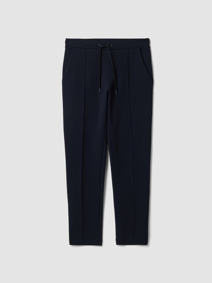 Pantaloni blu in cotone elasticizzato regular fit_0