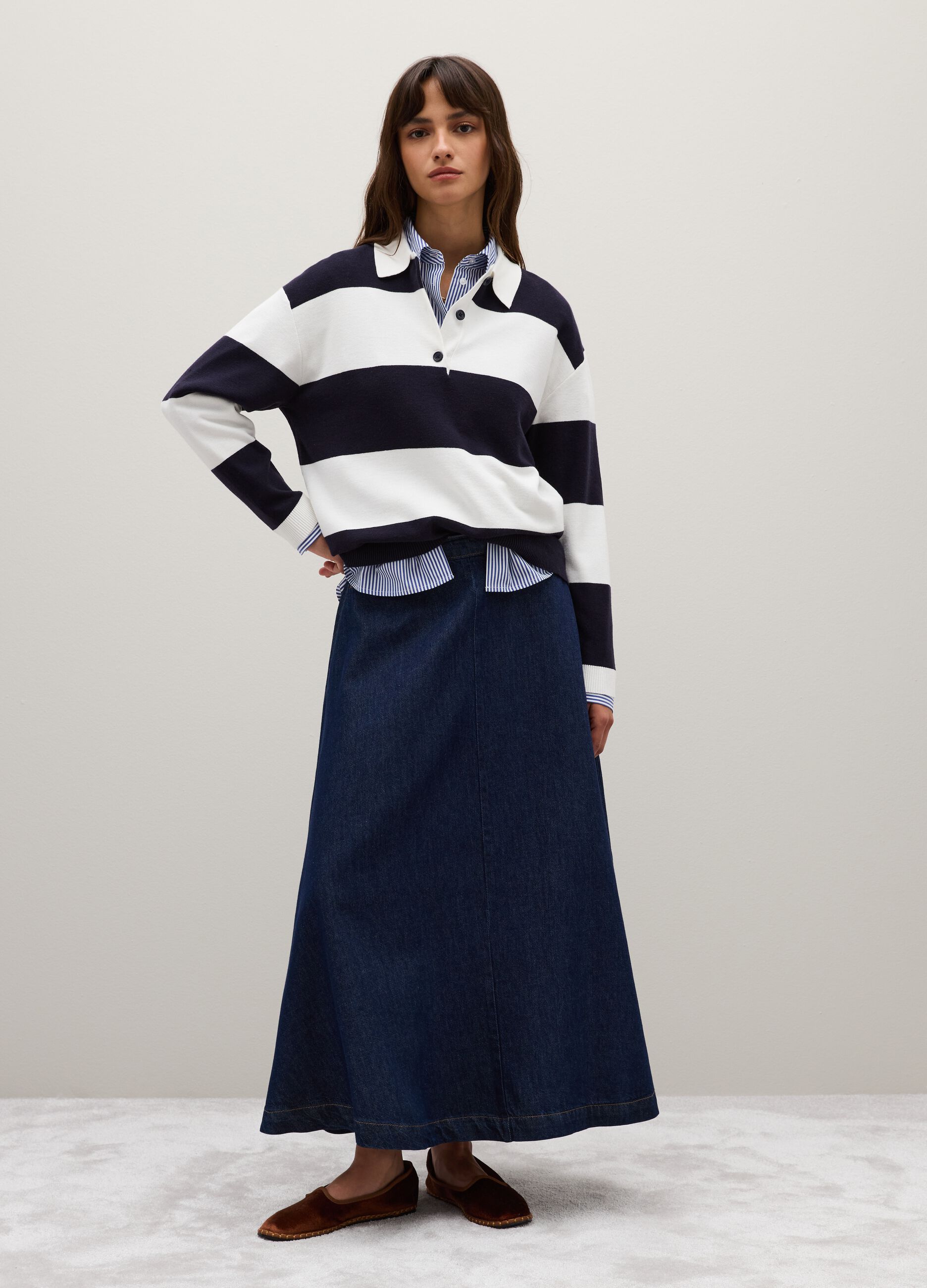 Regular fit blue and white mixed sweater