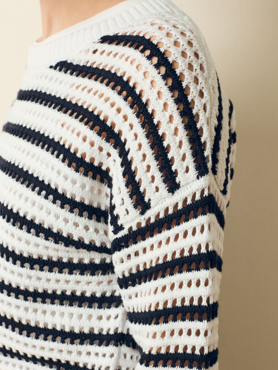 Striped pullover with openwork weave_2
