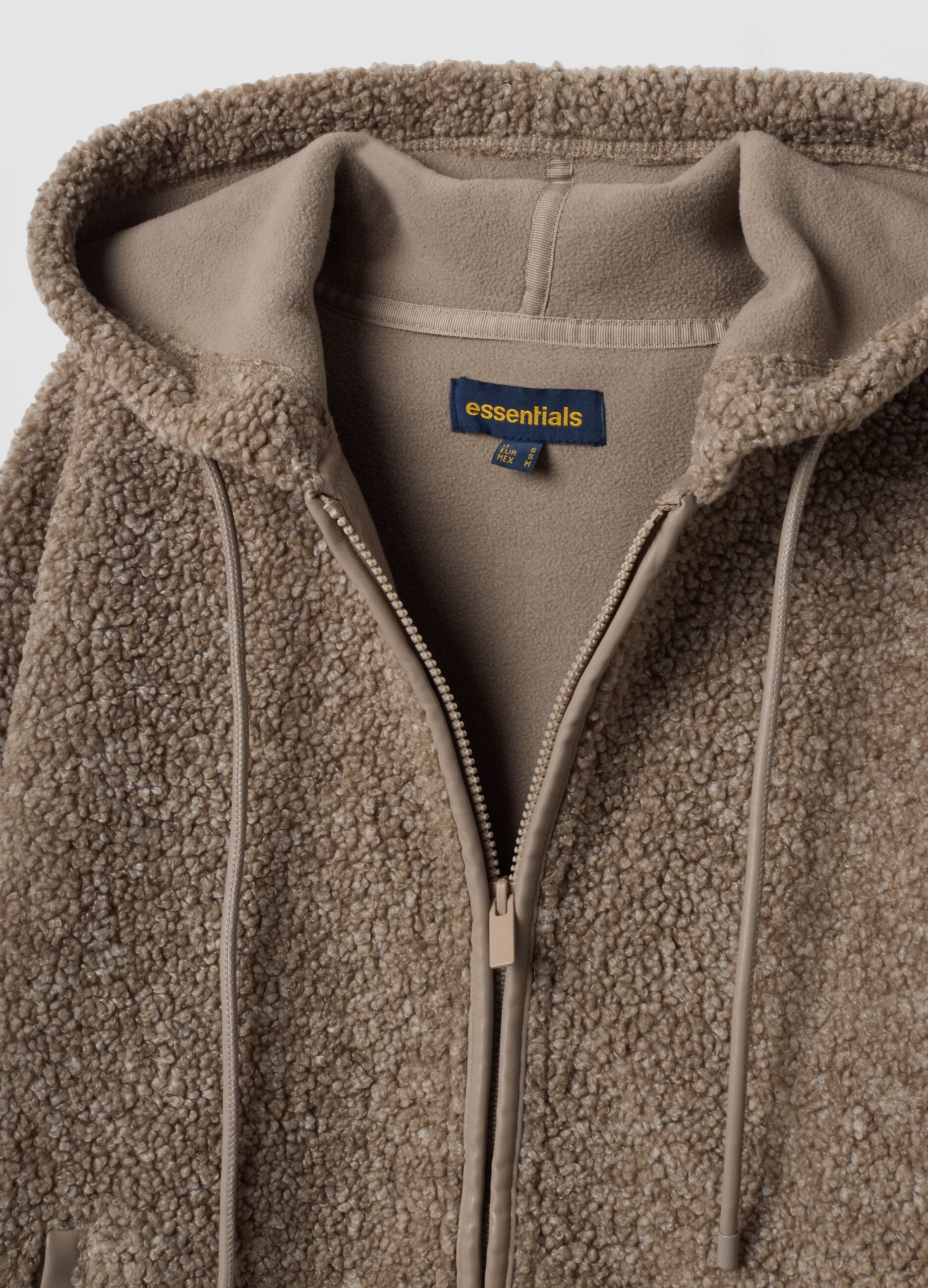 Light brown sherpa hoodie sweatshirt with crew neck