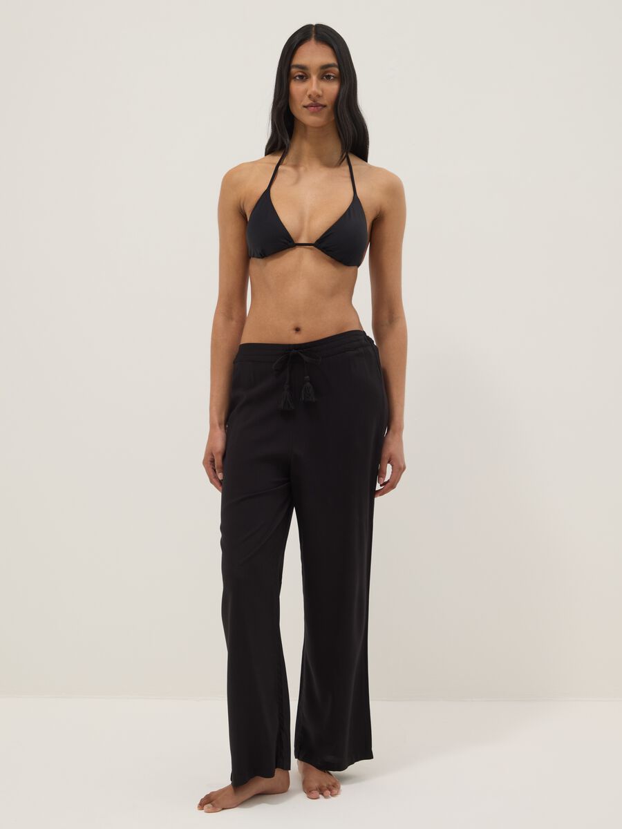 Black pure viscose long trousers_0