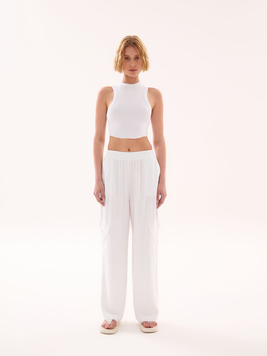 Wide-Leg Linen Cargo Trousers White_0