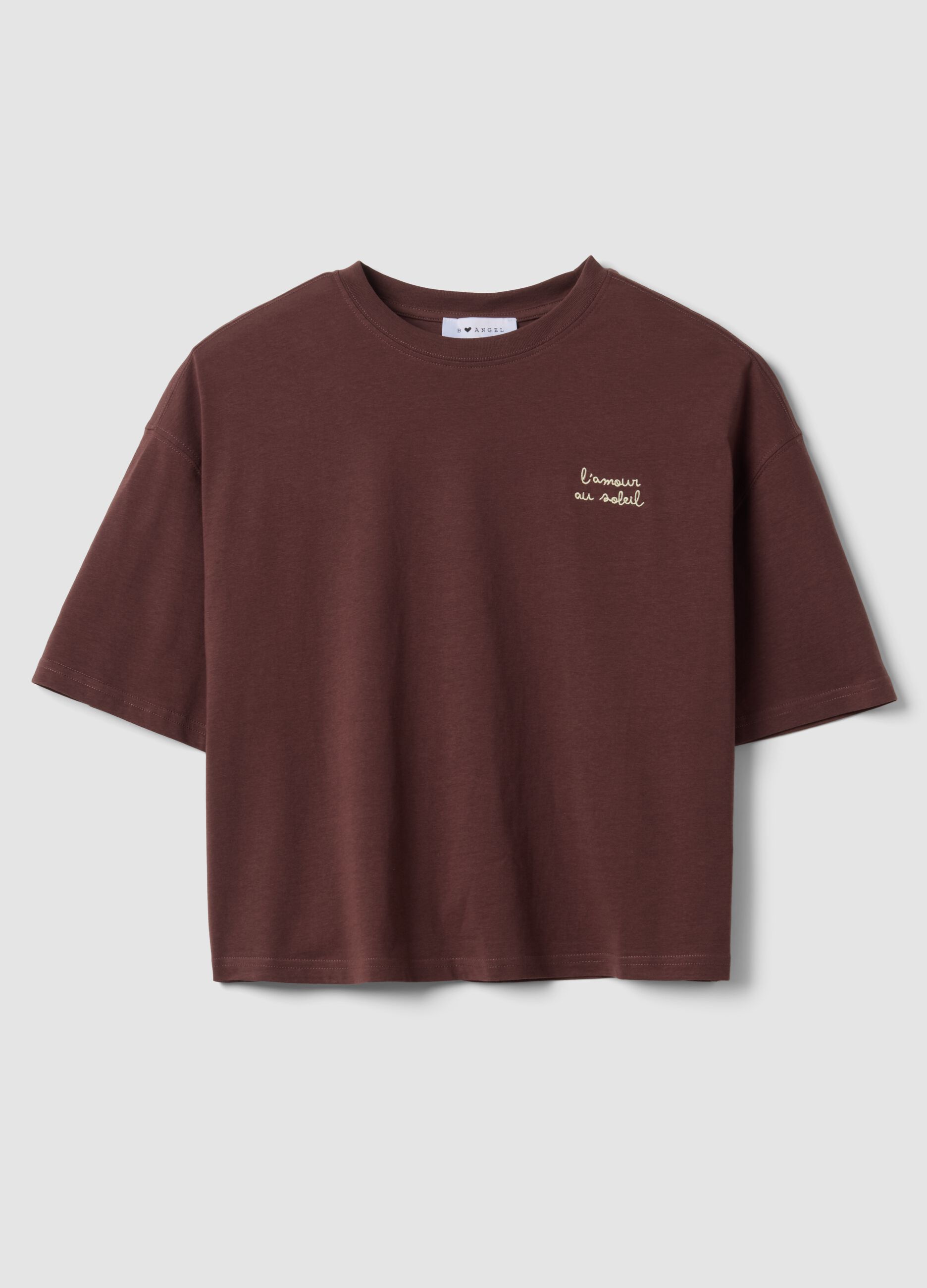 Brown pure cotton short-sleeve T-shirt