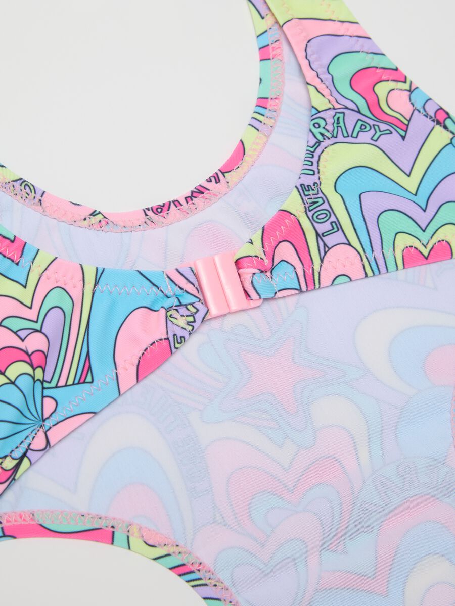 Girl's one-piece swimsuit in multicoloured stretch fabric with cut-outs_3