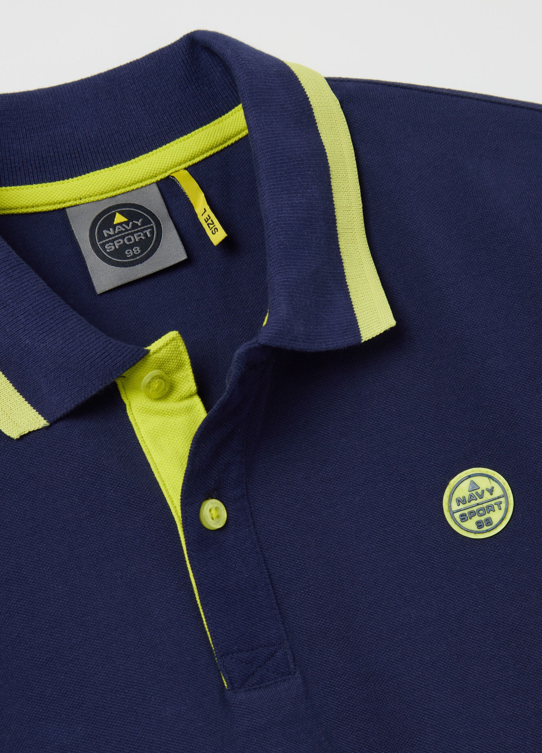 Blue polo shirt in cotton with Navy Sport patch