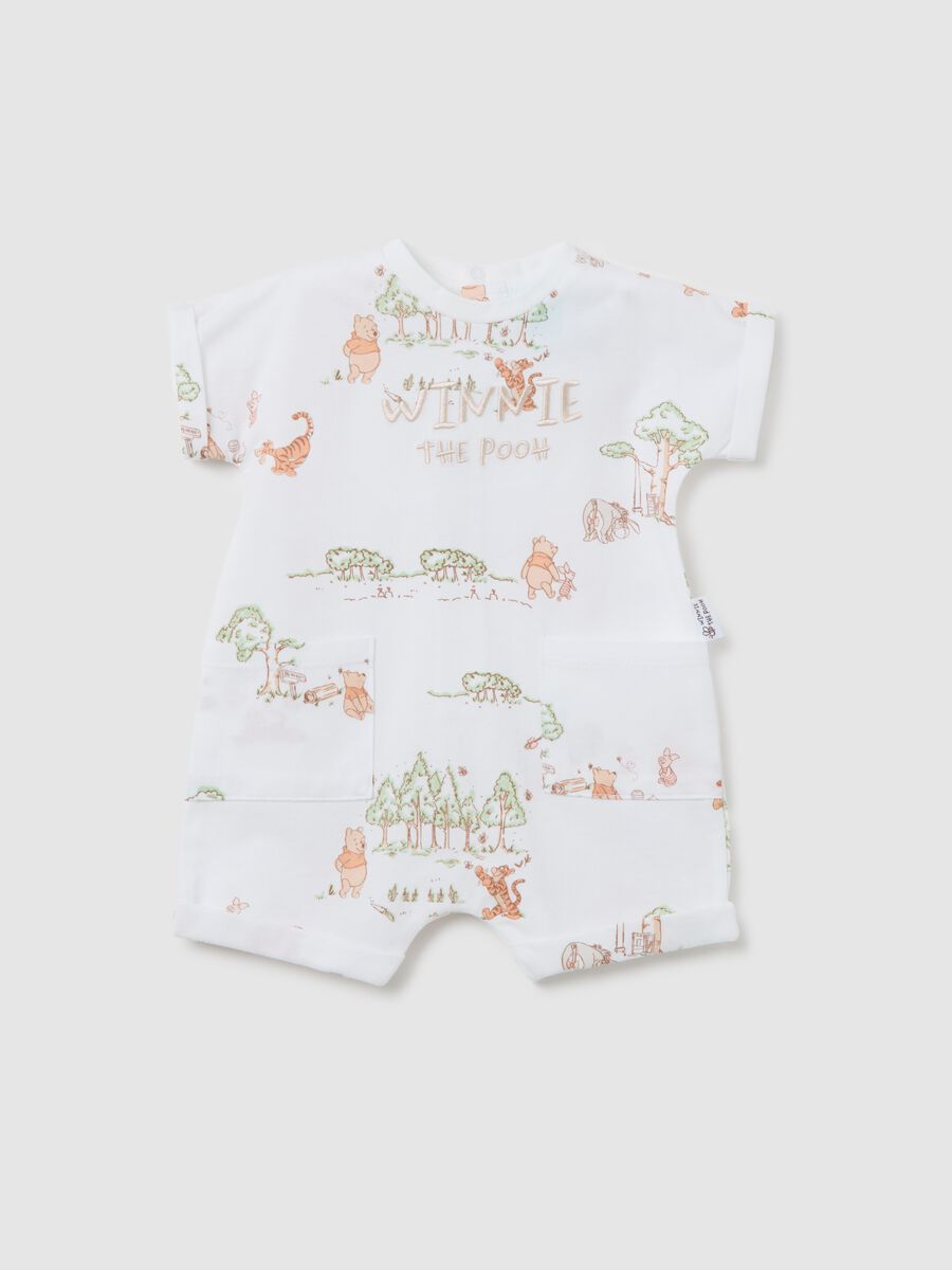 White romper suit in cotton with Winnie the Pooh embroidery and print_0