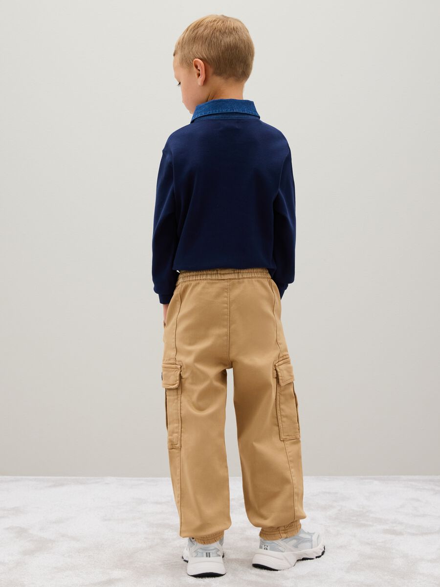 Pantaloni da bambino in cotone beige elasticizzato_1