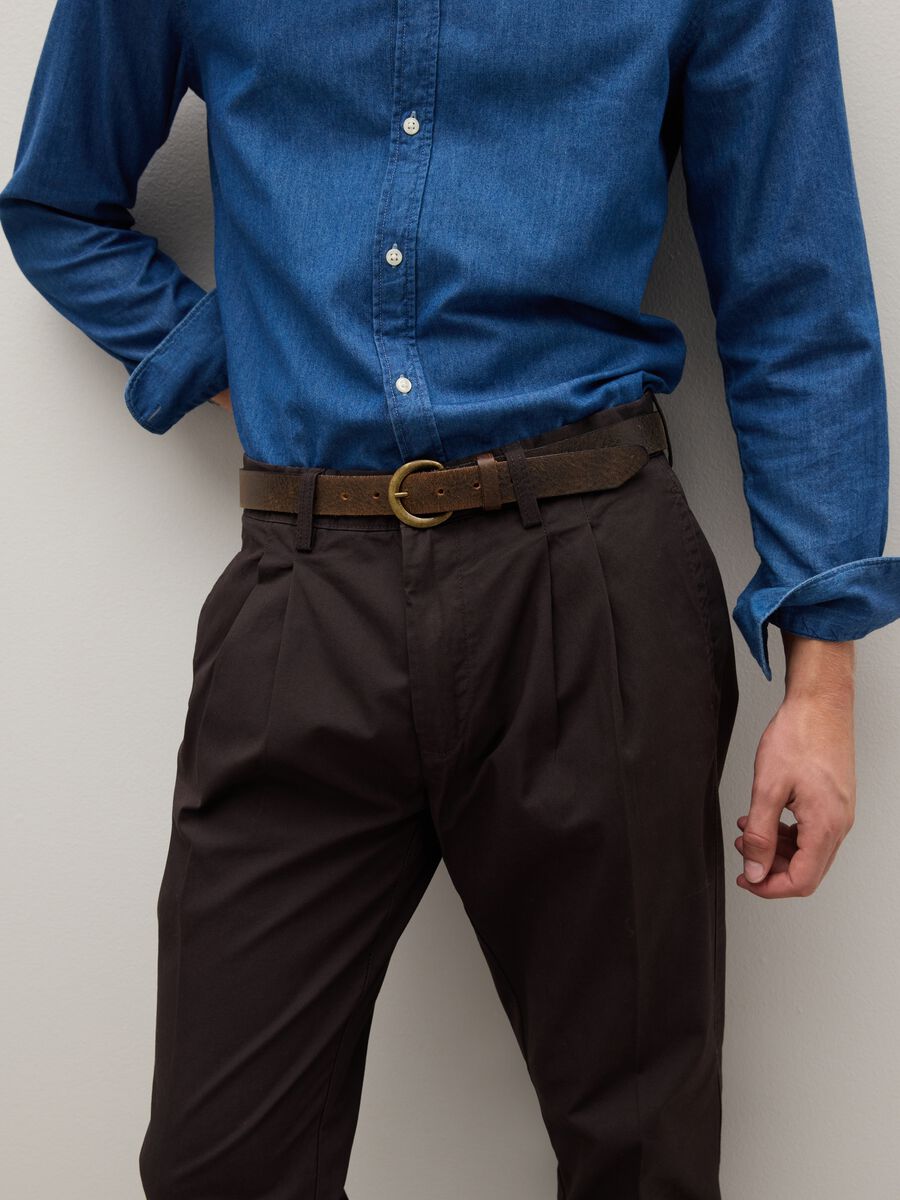 Brown regular fit pure cotton twill chino trousers_3