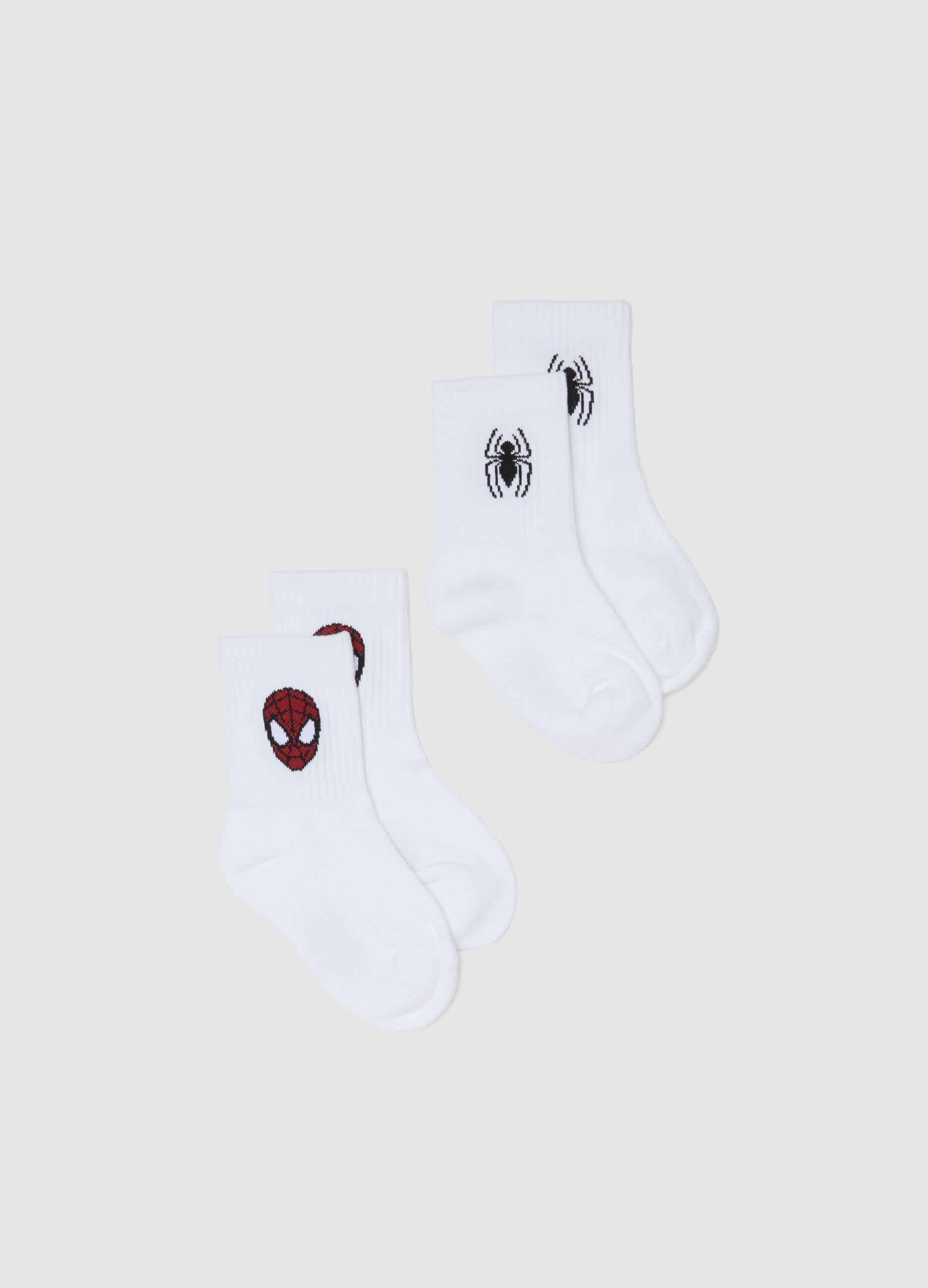 Bipack calze in misto cotone bianco da bambino con loghi Spider-Man