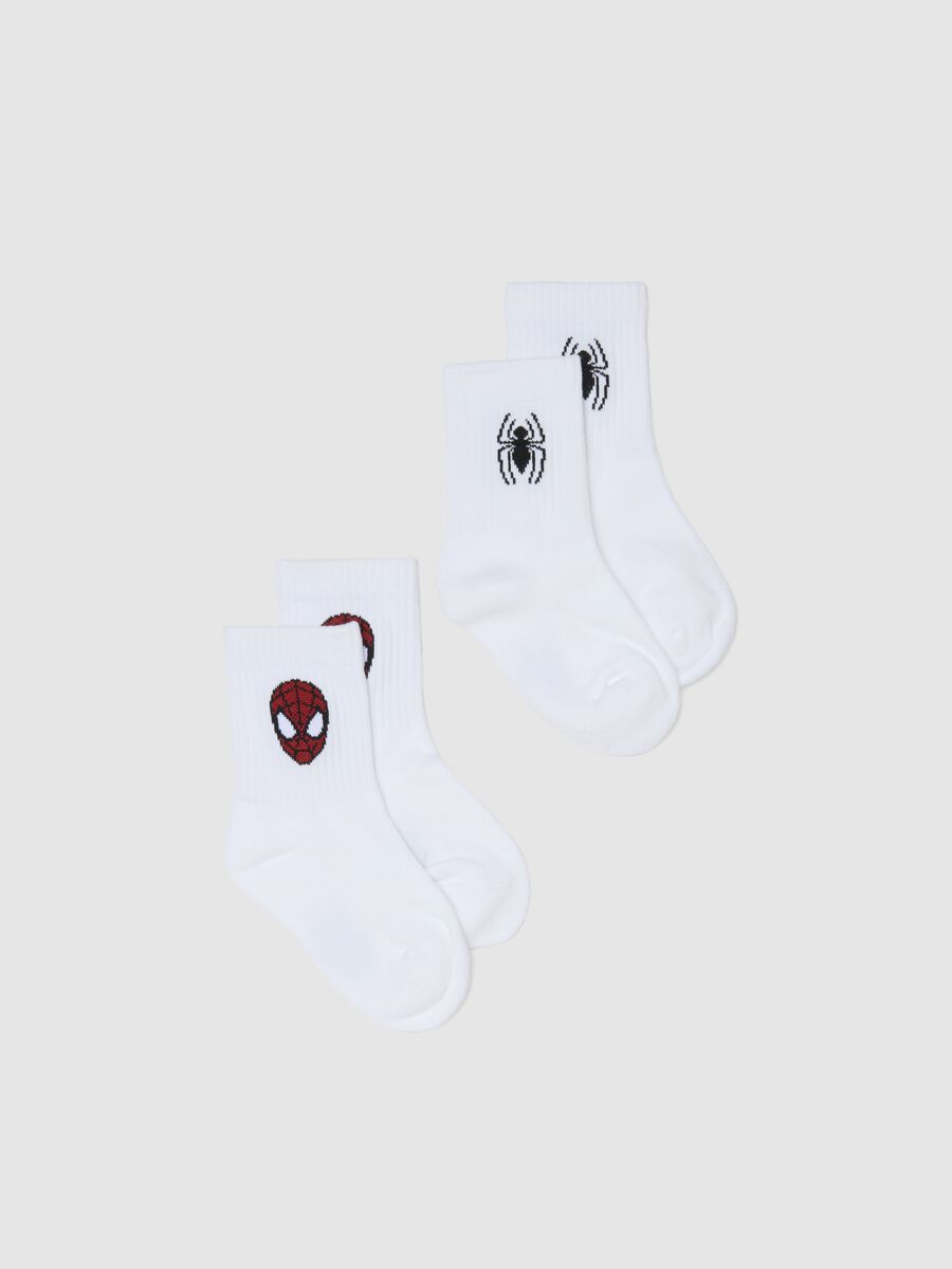 Bipack calze in misto cotone bianco da bambino con loghi Spider-Man_0