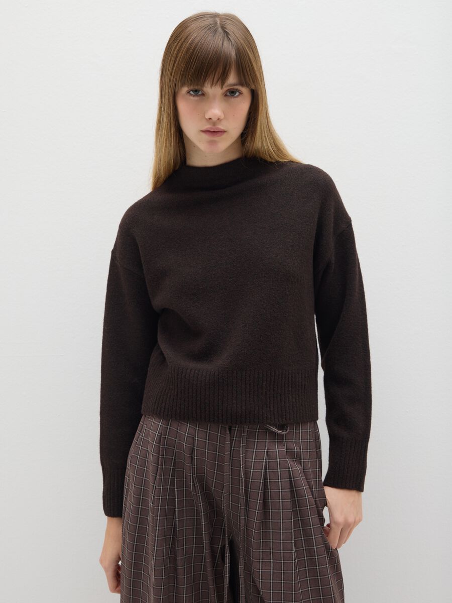 Heavy brown pullover with mock neck_0