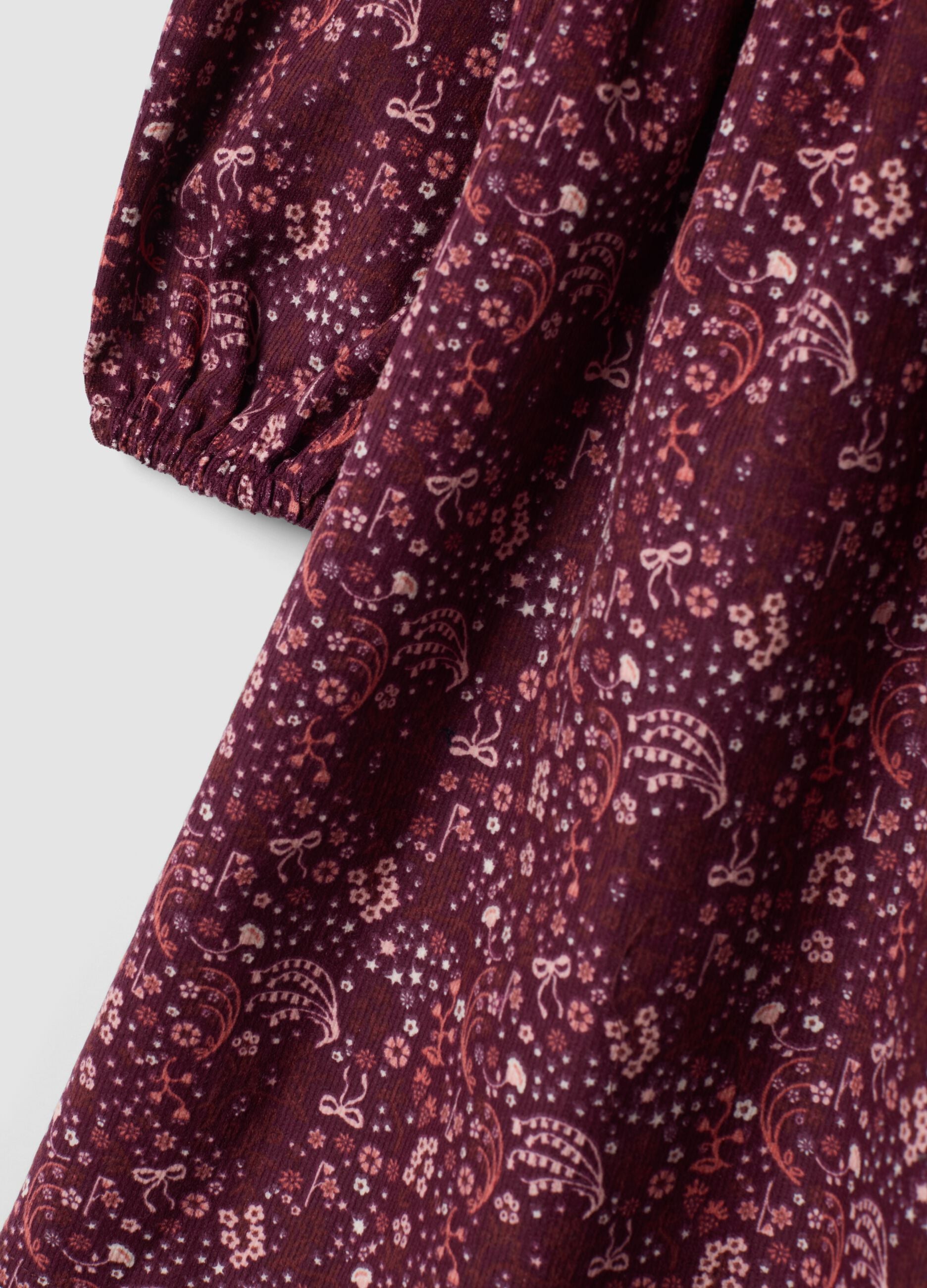 Burgundy red crew-neck pure cotton dress, regular fit