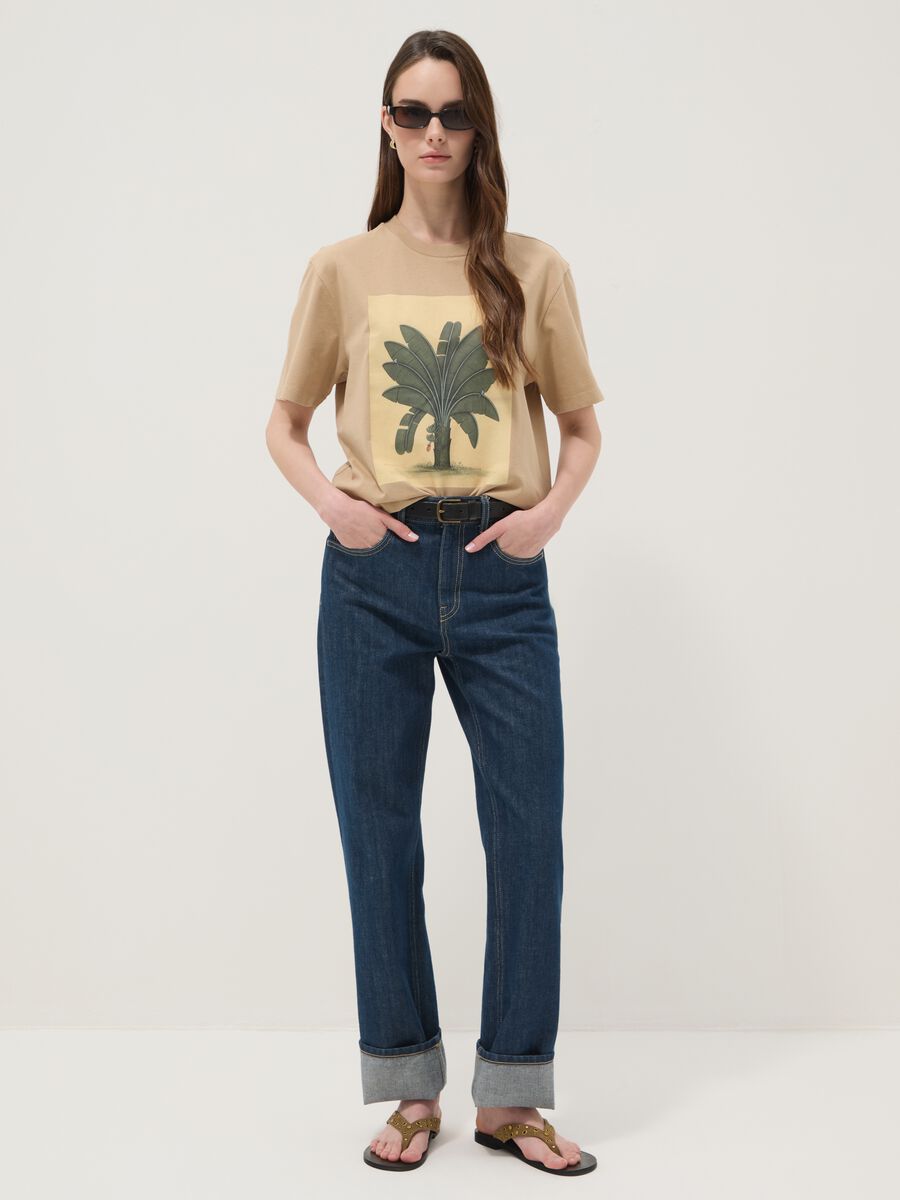 T-shirt beige in puro cotone con stampa frontale_2