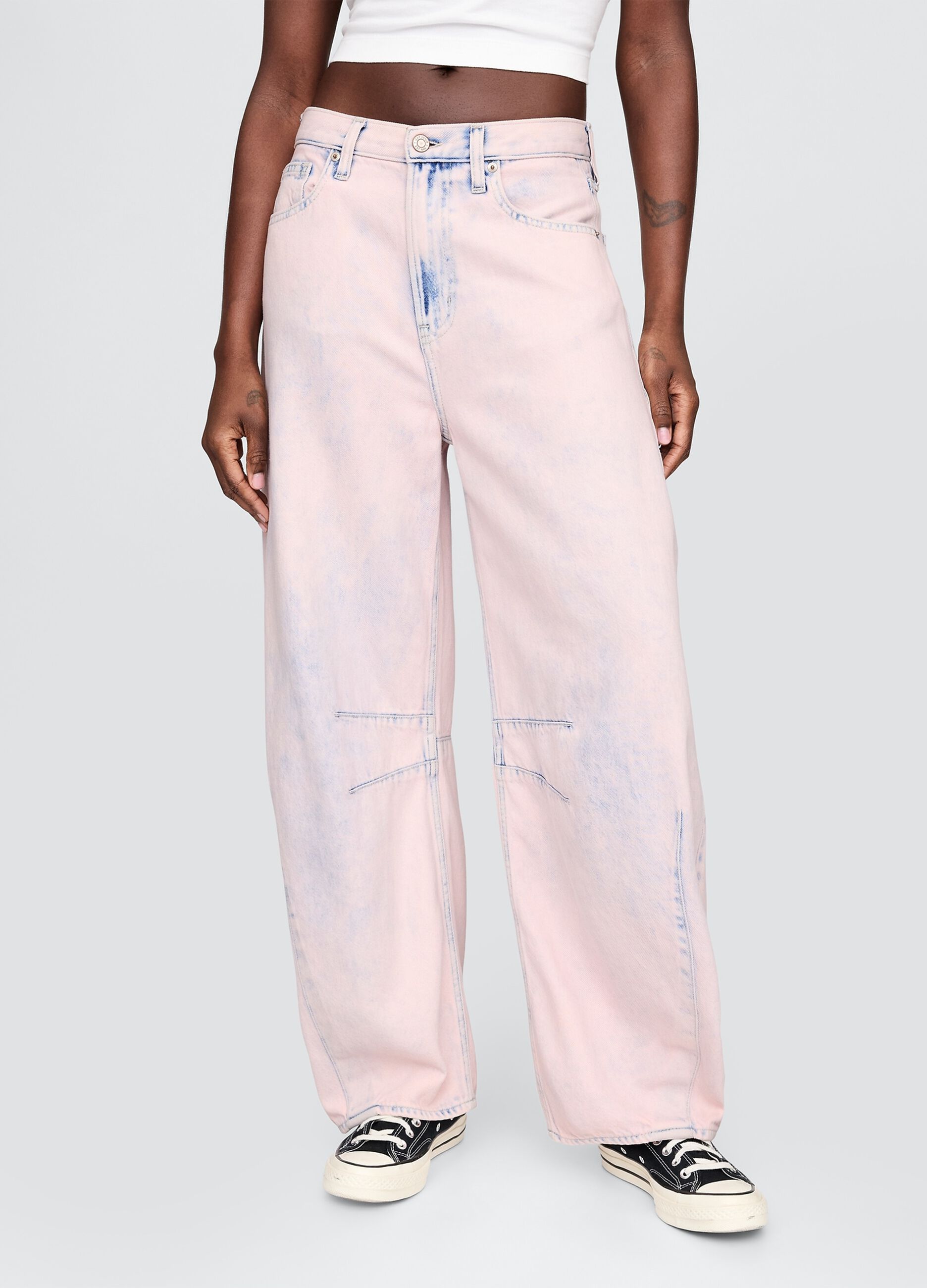 Shaded Pink Wide Trousers with Denim Effect