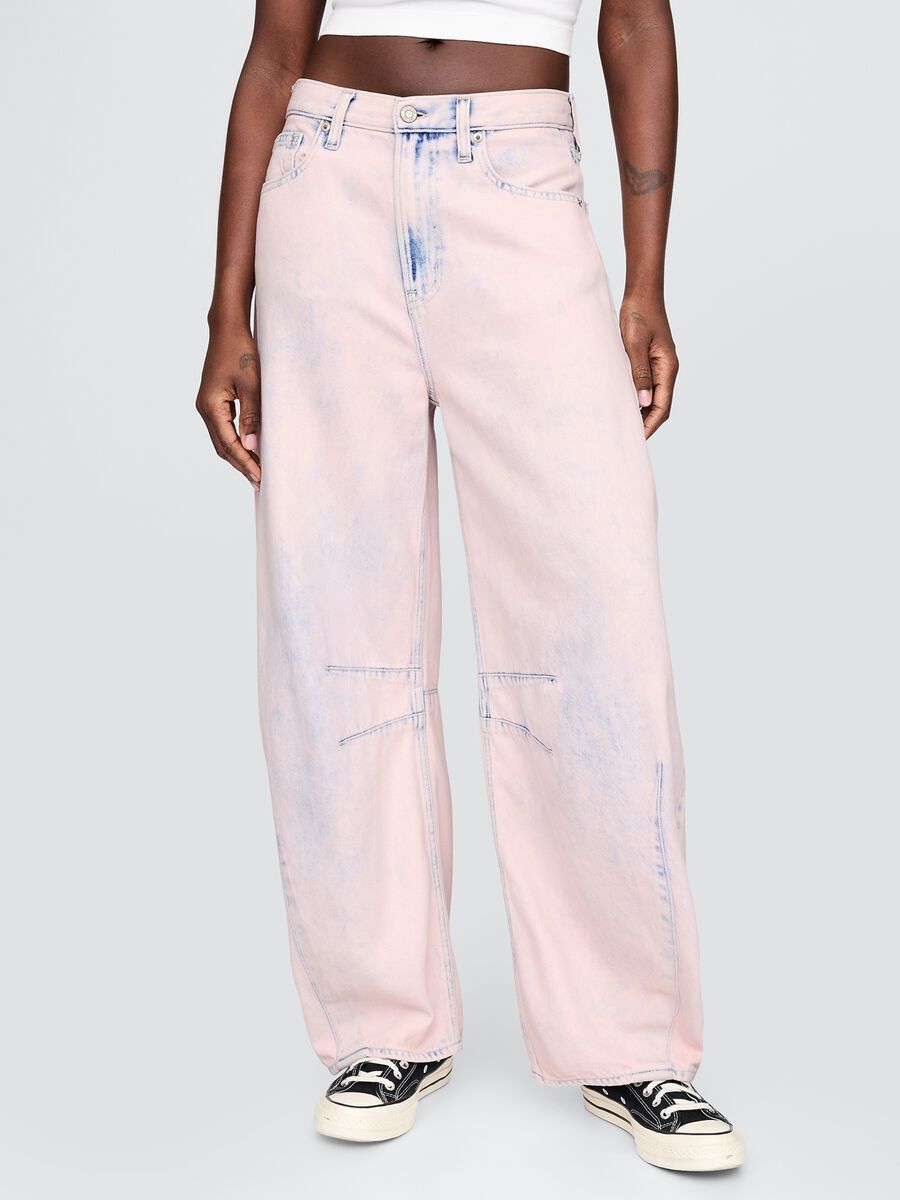 Shaded Pink Wide Trousers with Denim Effect_1