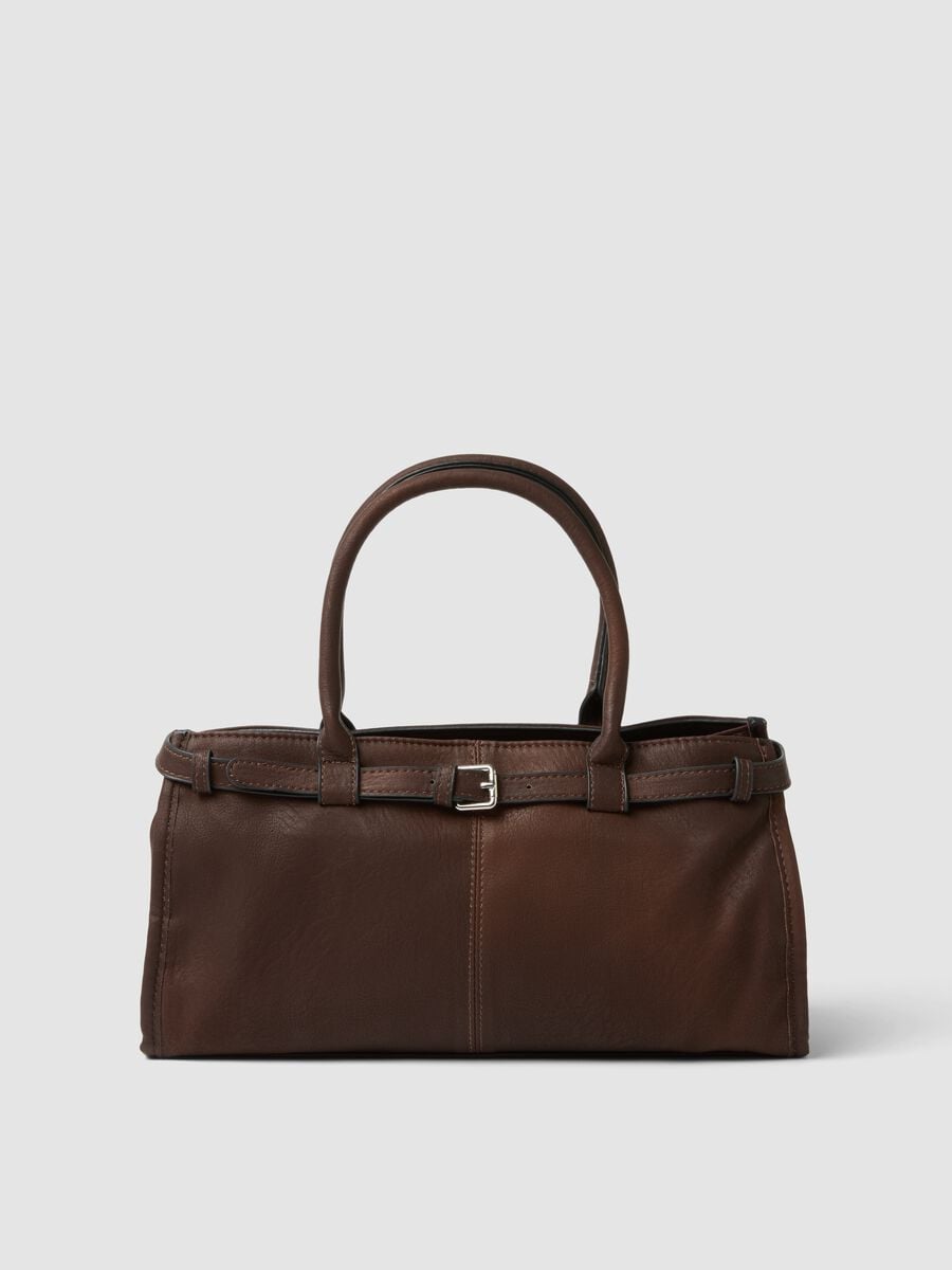 Borsa marrone a mano con tracolla removibile_0