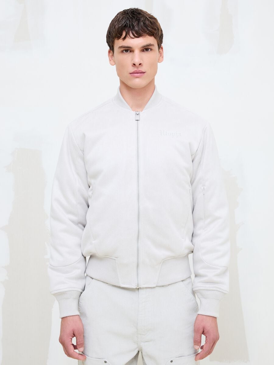 Faux Suede Bomber Jacket Light Beige_1