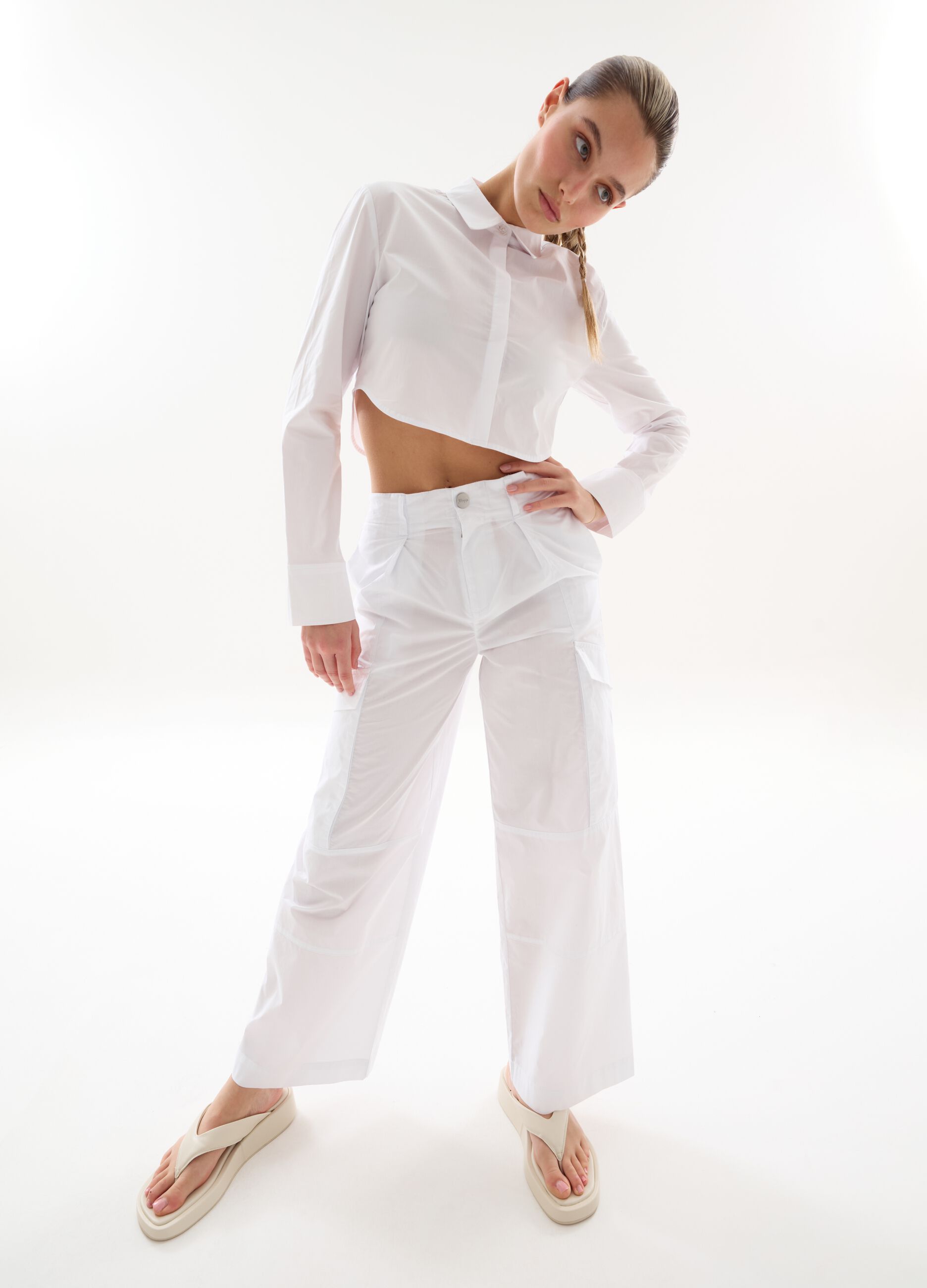 Light Cargo Wide Leg Pants White