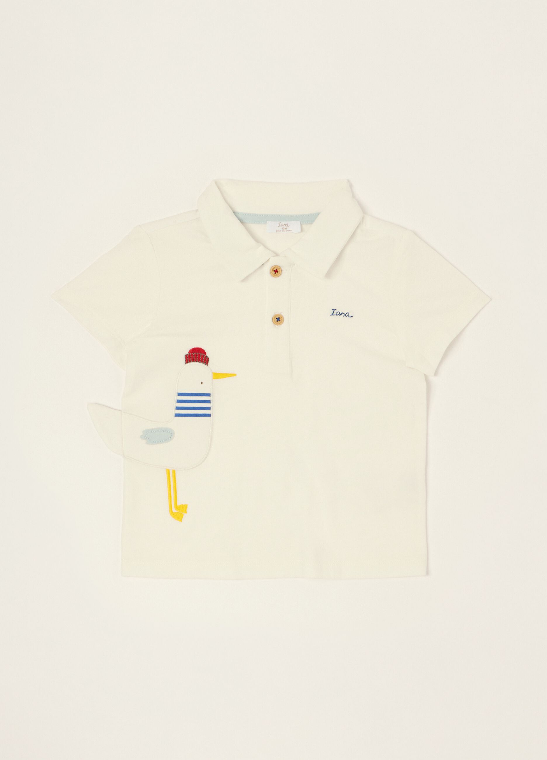 Baby White Stretch Cotton Polo Shirt, Regular Fit