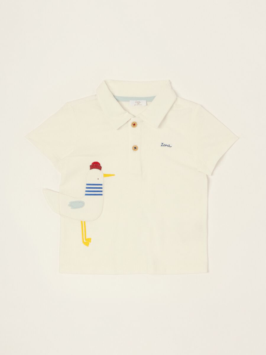 Baby White Stretch Cotton Polo Shirt, Regular Fit_0