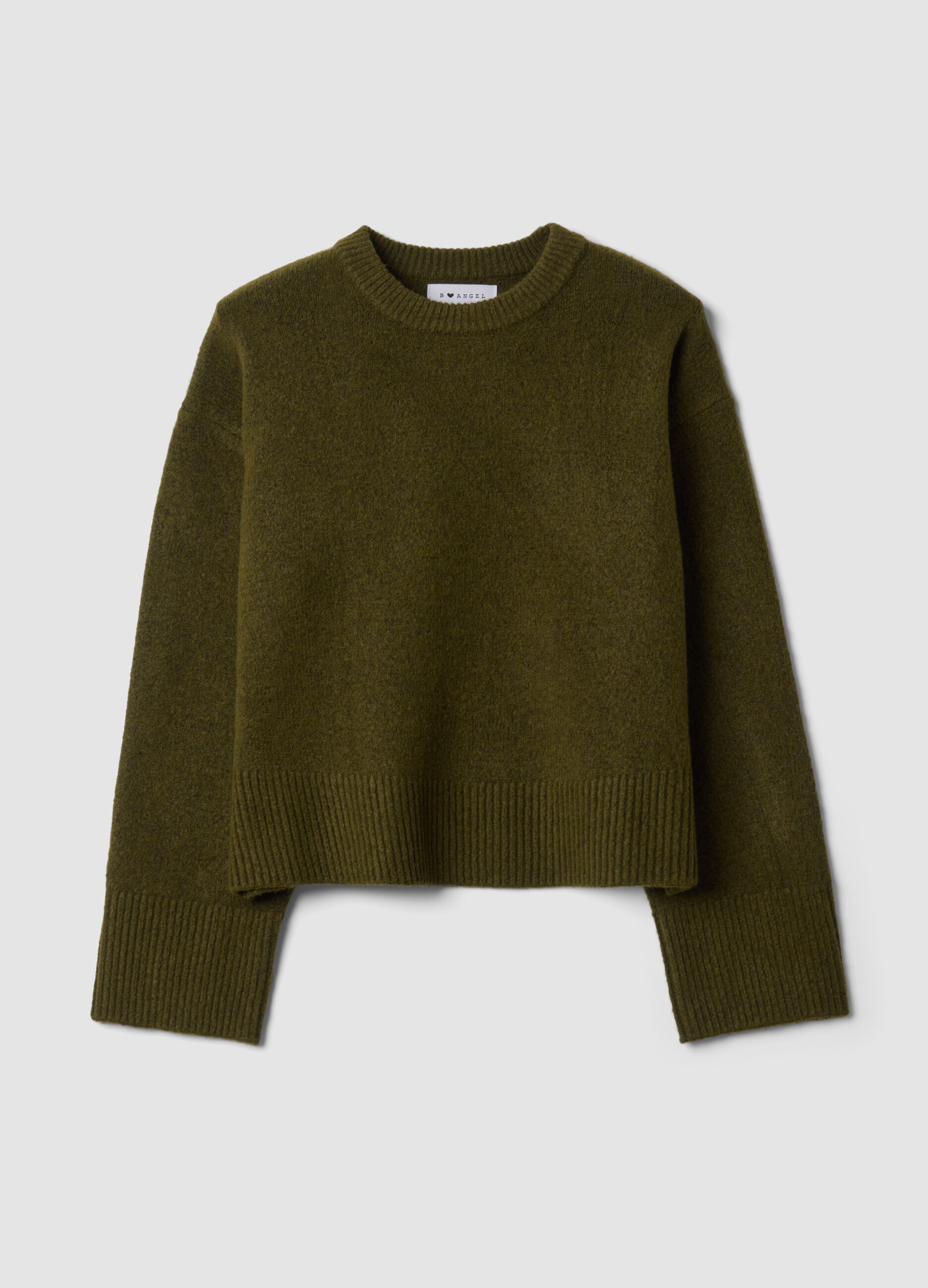 Green stretch wool crew-neck jumper with oversized fit