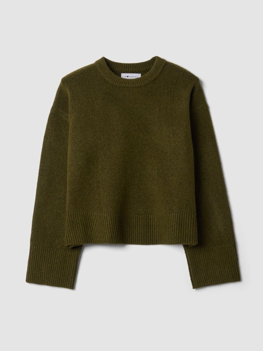 Green stretch wool crew-neck jumper with oversized fit_0