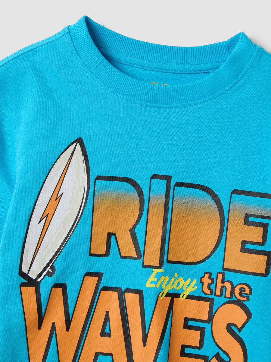 Blue pure cotton kids&rsquo; T-shirt with surf print, regular fit_2