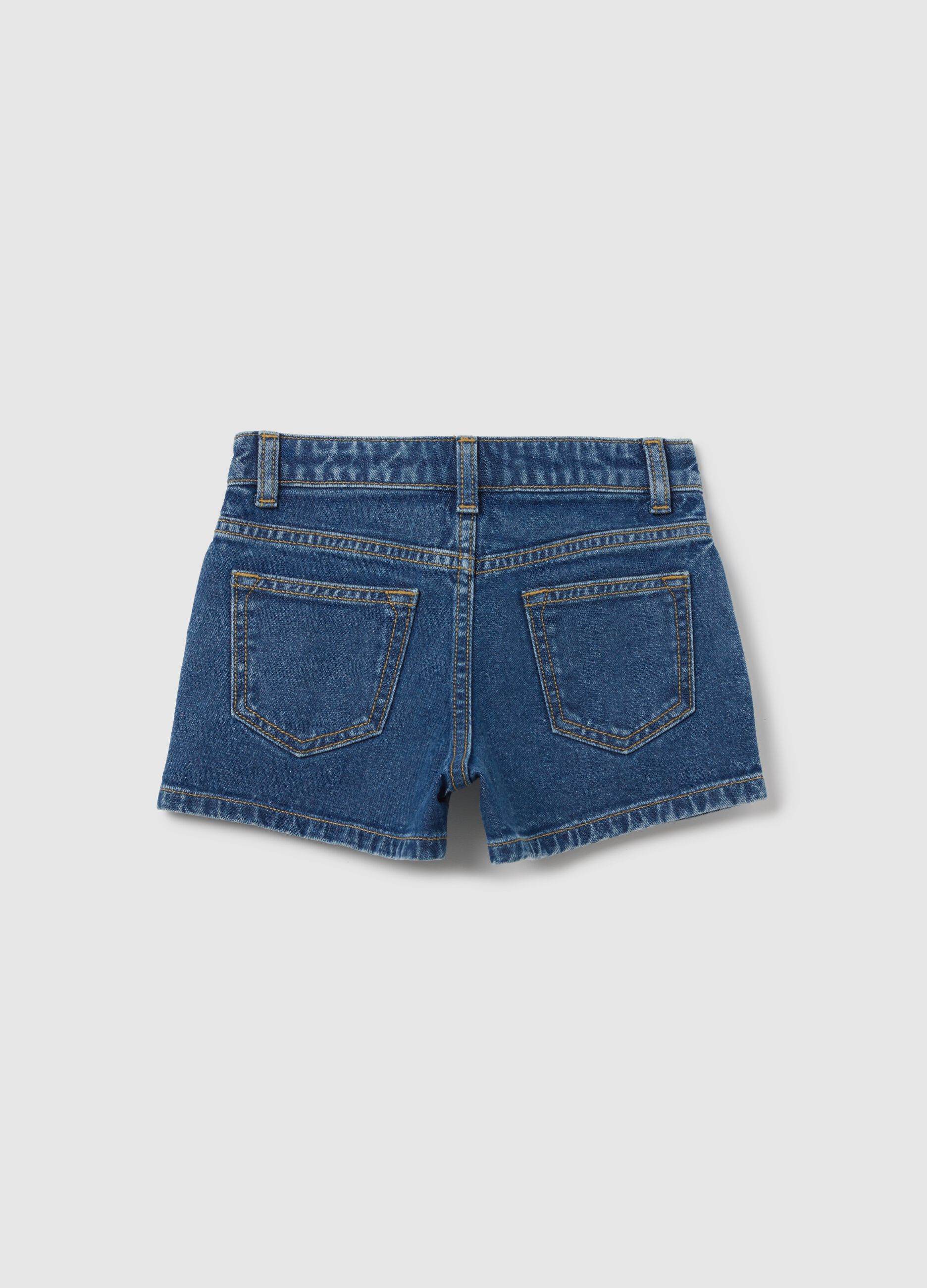 Blue Denim Shorts with Floral Embroidery Piombo Kids