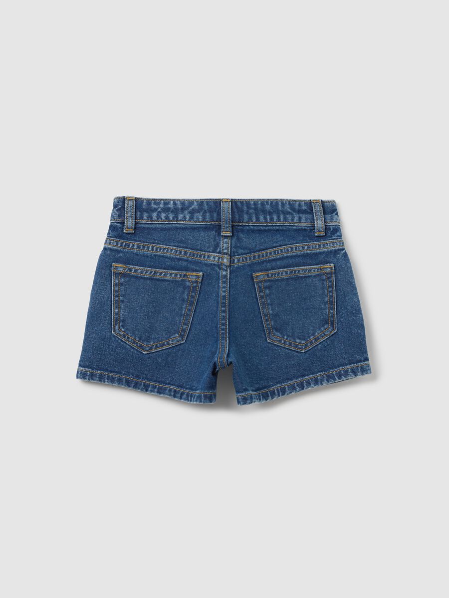 Blue Denim Shorts with Floral Embroidery Piombo Kids_1