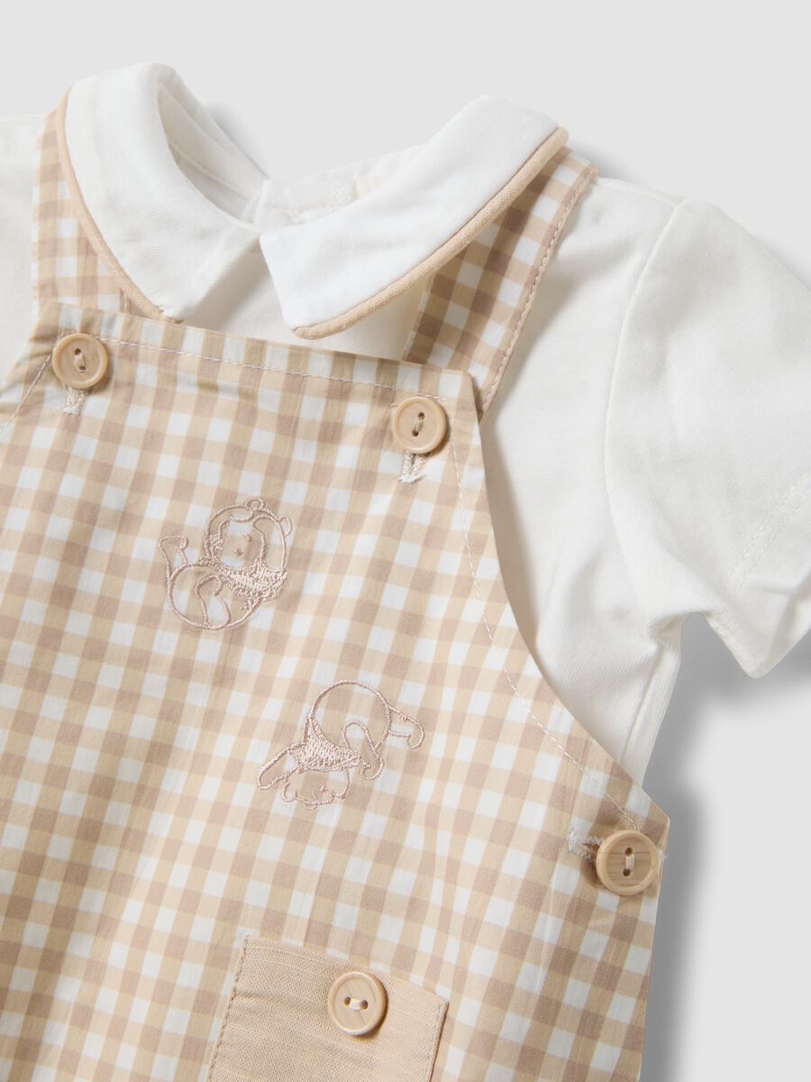 Completo beige e bianco in puro cotone con ricami Winnie The Pooh per neonati_2