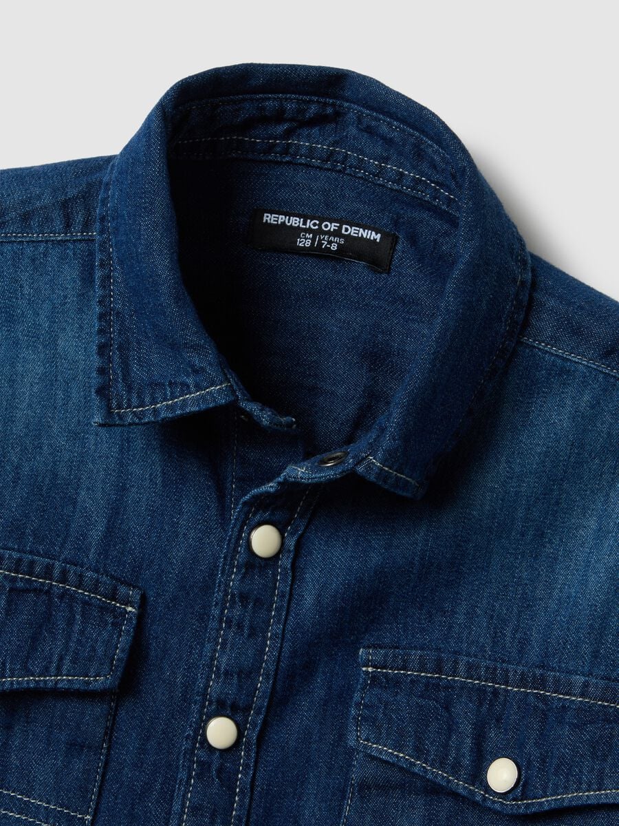 Camicia in puro cotone denim blu da bambino regular fit_2