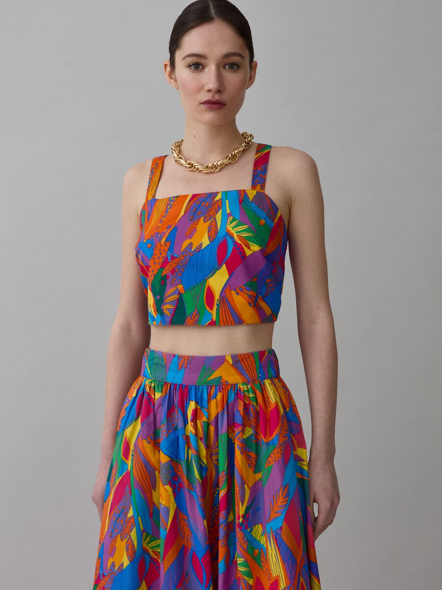 Crop top with tropical foliage print_0