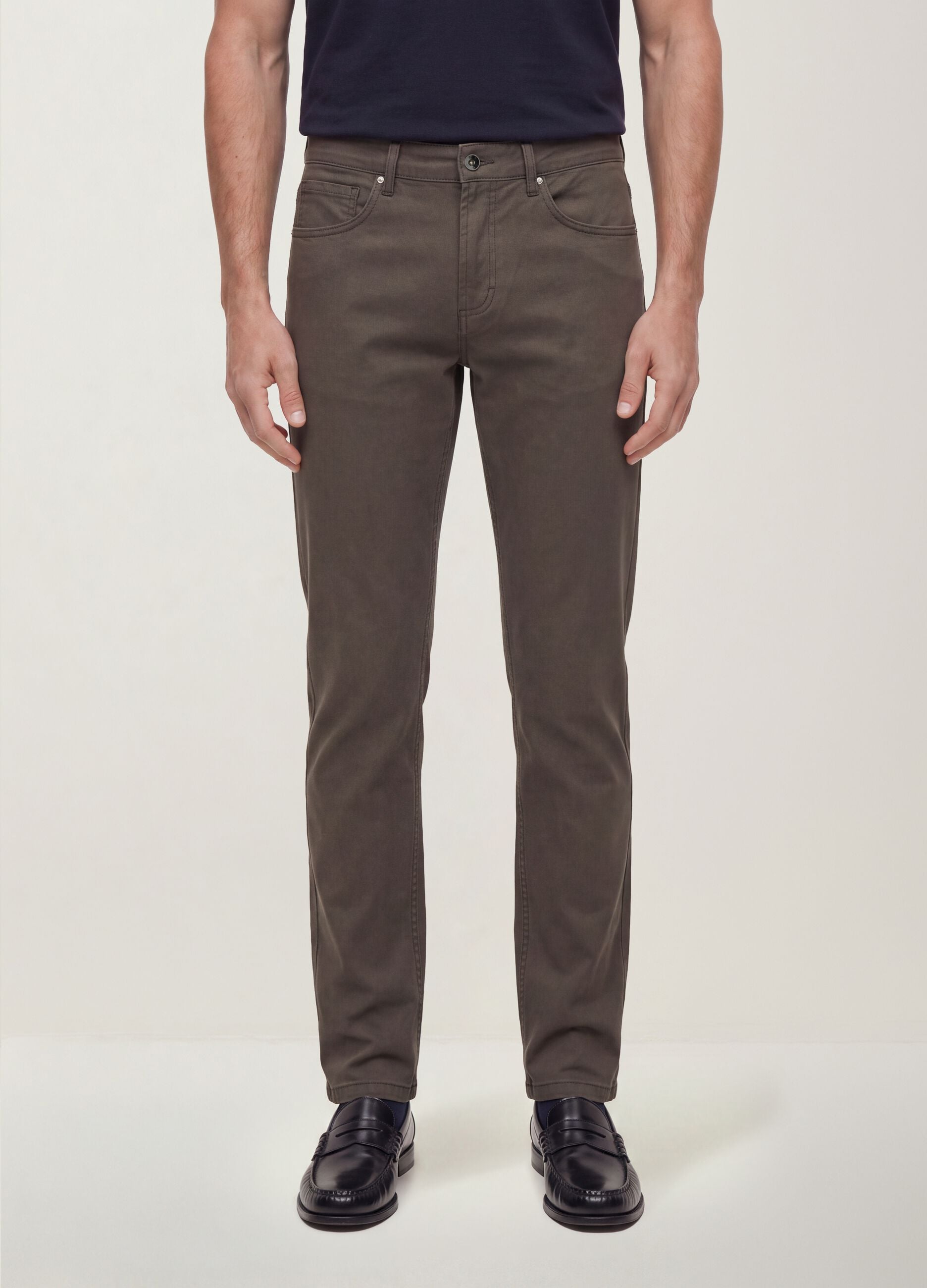 Grey regular-fit stretch cotton twill trousers