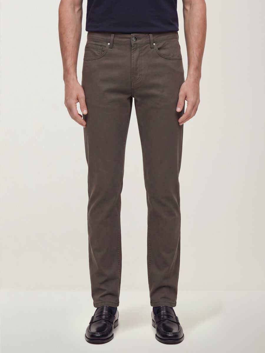 Grey regular-fit stretch cotton twill trousers_1