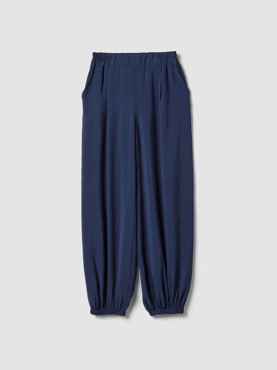 Blue viscose-blend trousers with elasticated cuffs, regular fit_0