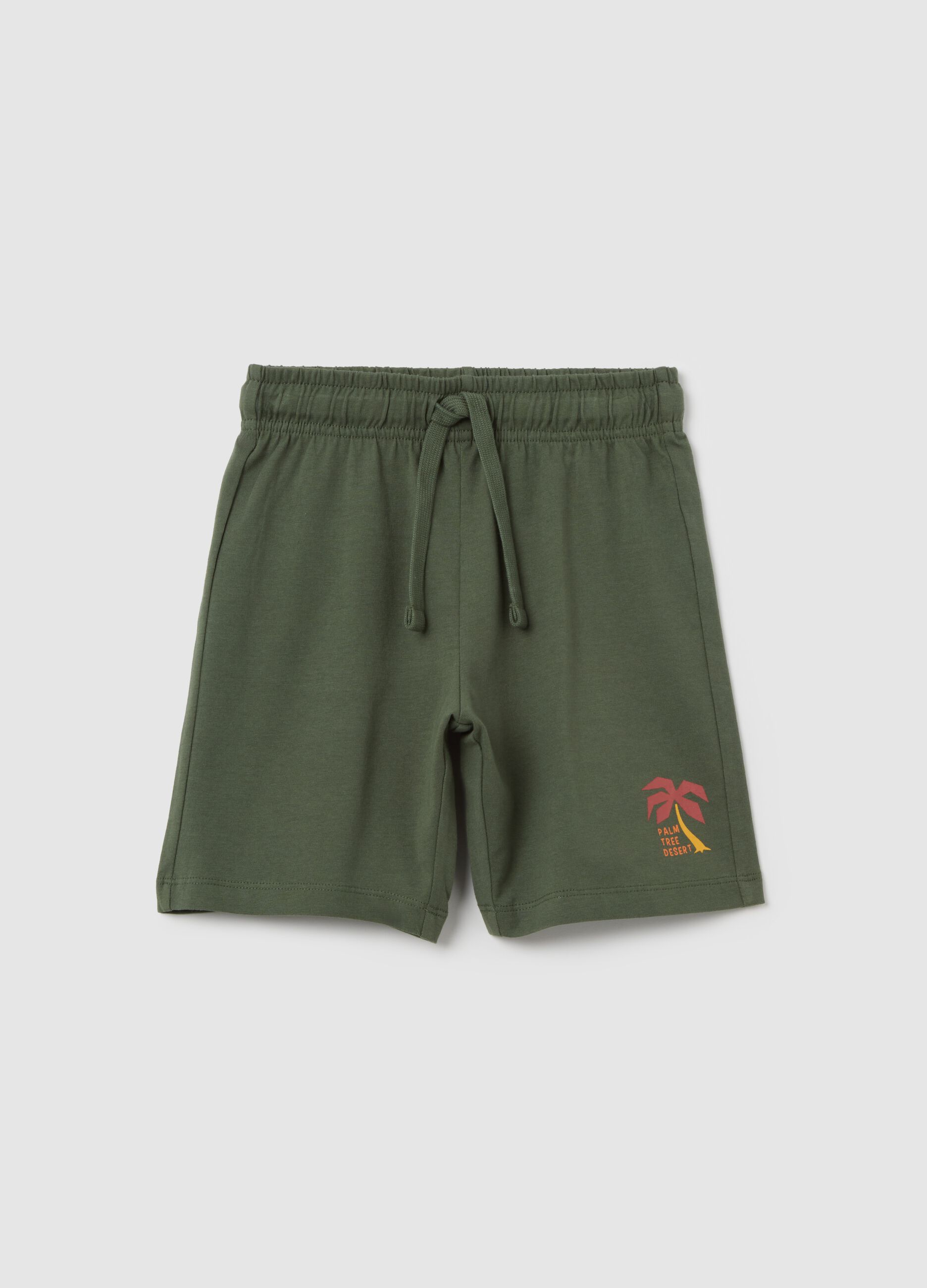 Pantaloni corti da bambino in puro cotone verde regular fit