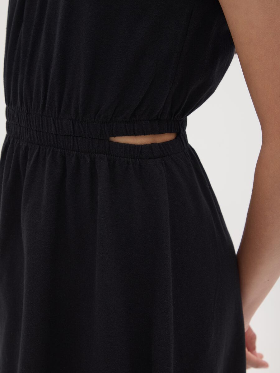 Girl's sleeveless black regular fit dress in pure cotton_3