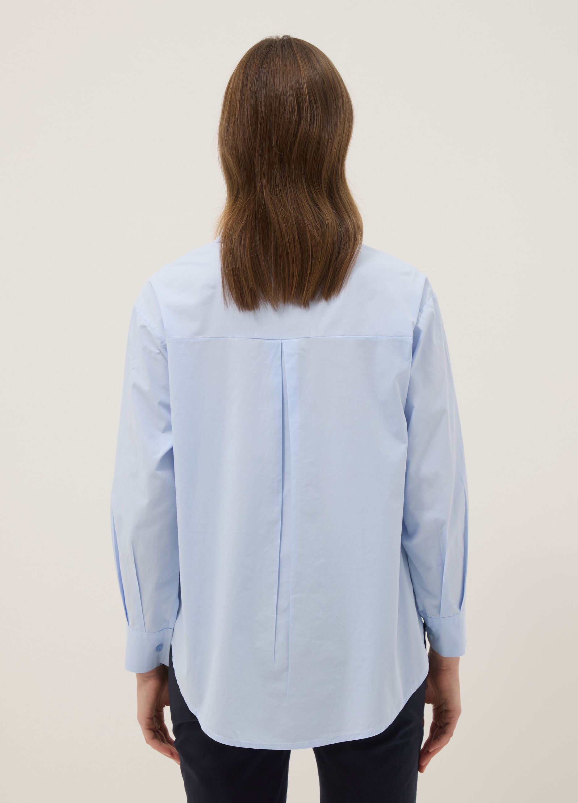 Sky-blue pure cotton slim-fit shirt