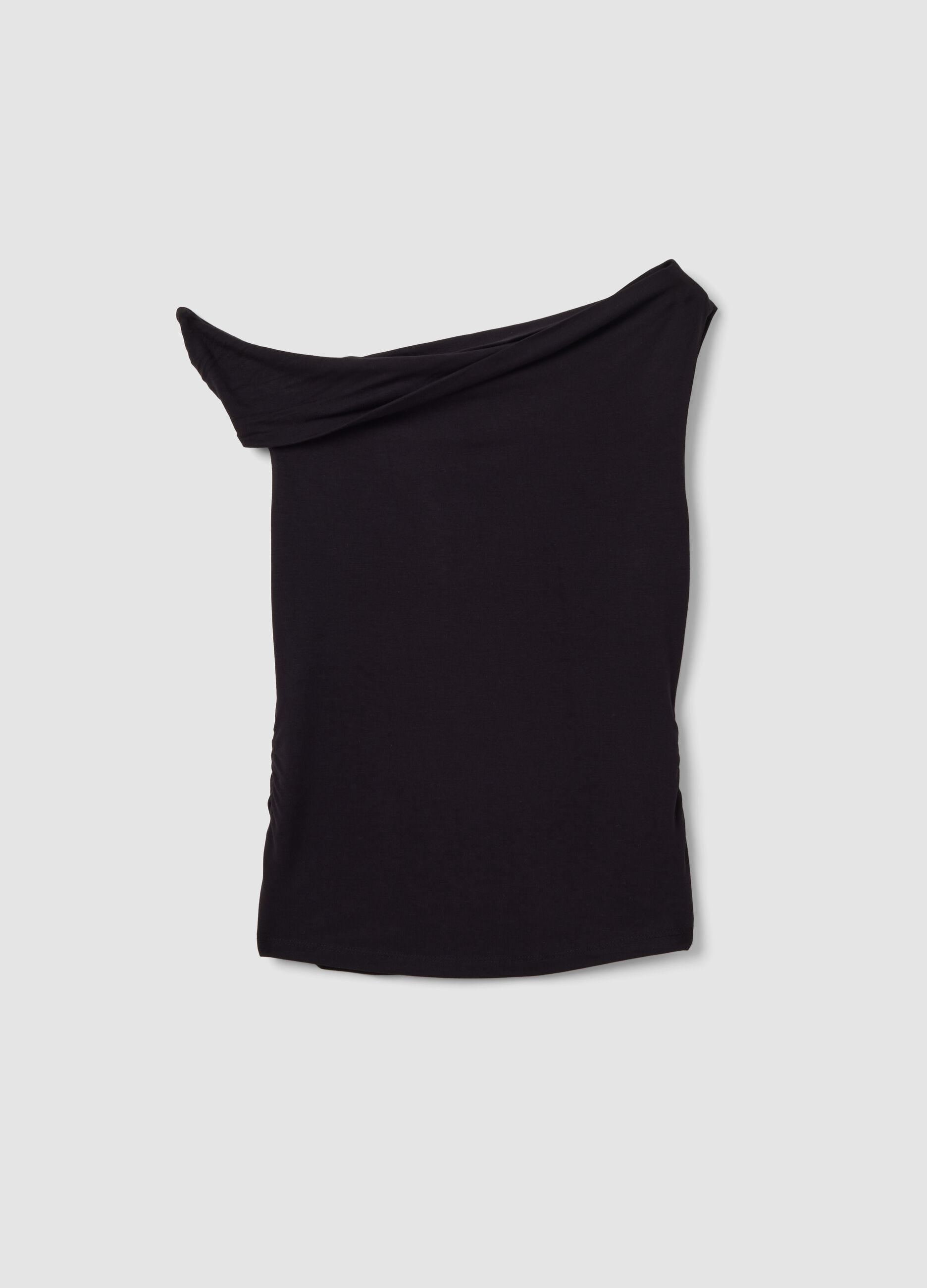 Top nero asimmetrico monospalla in viscosa elasticizzato slim fit