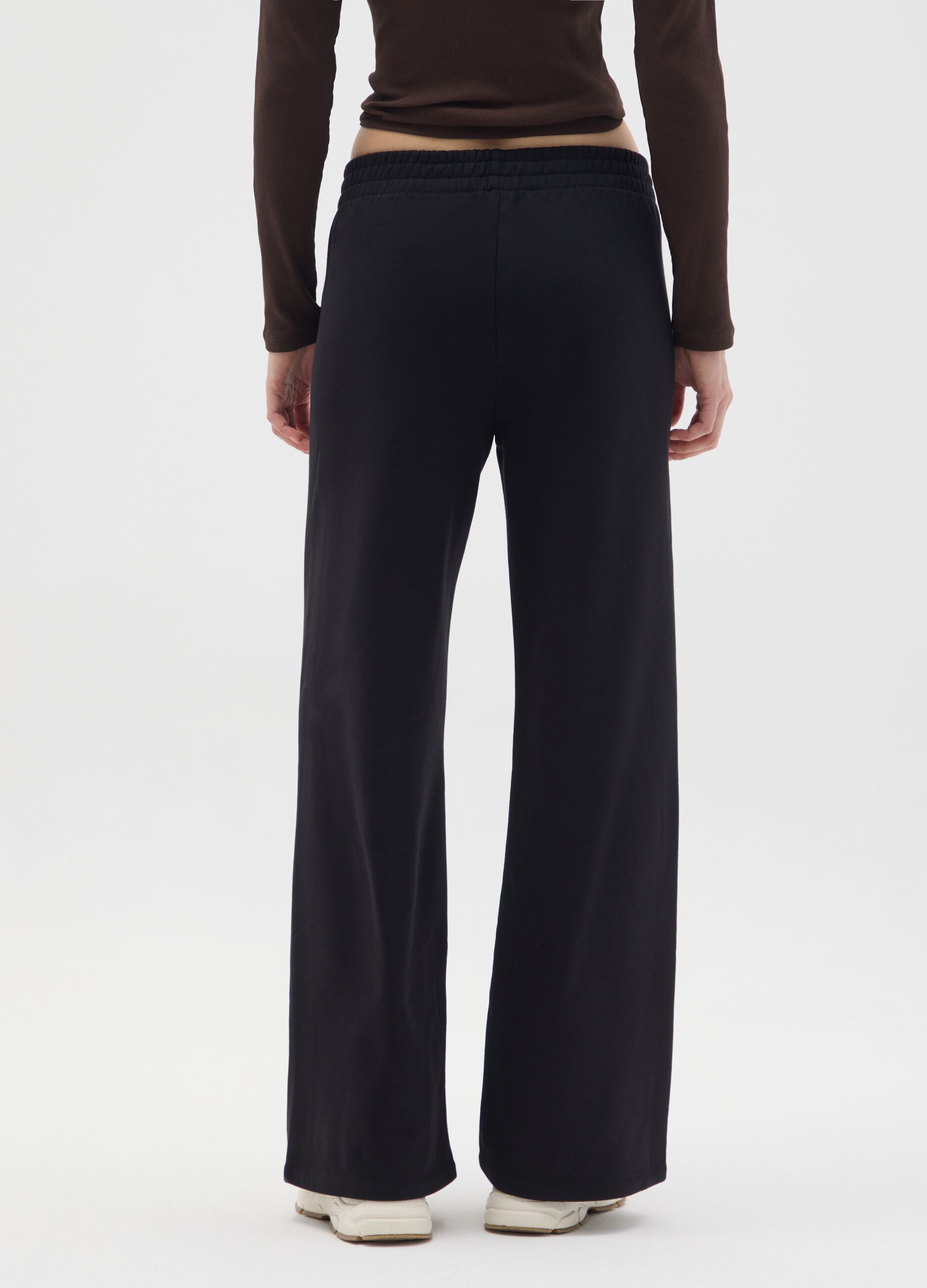 Black Relaxed Fit Cotton Blend Trousers