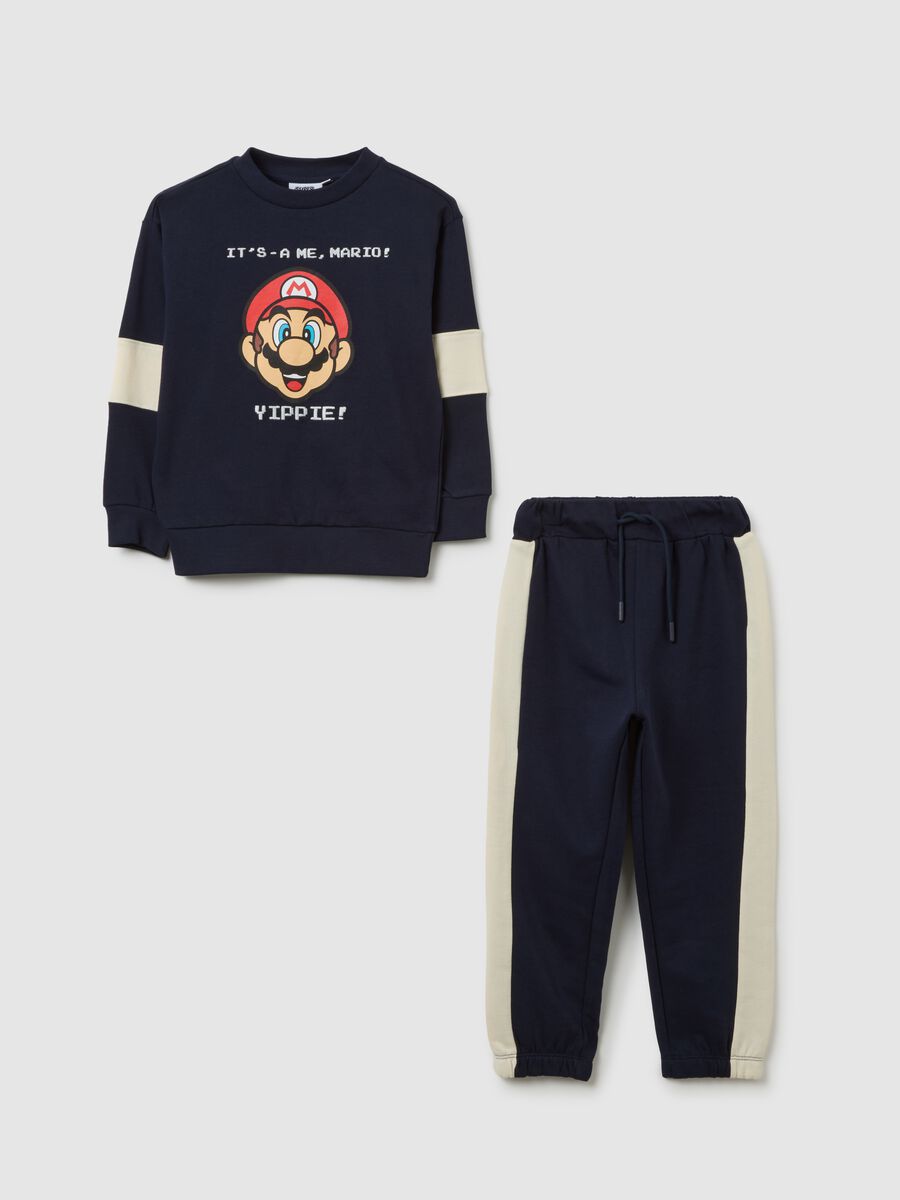 Set jogging da bambino in puro cotone blu con stampa Super Mario_0