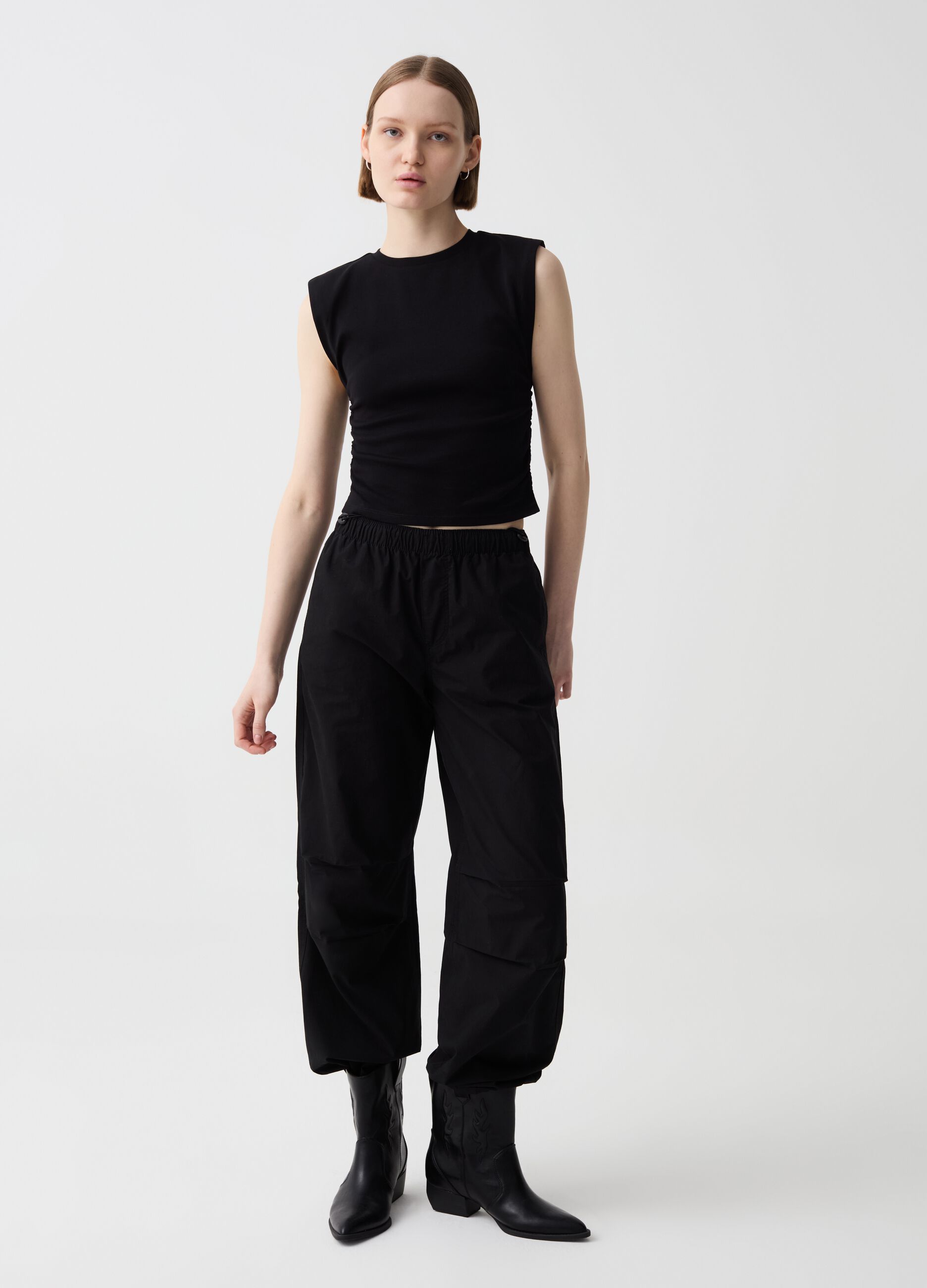 Boxy-fit tank top with gathering