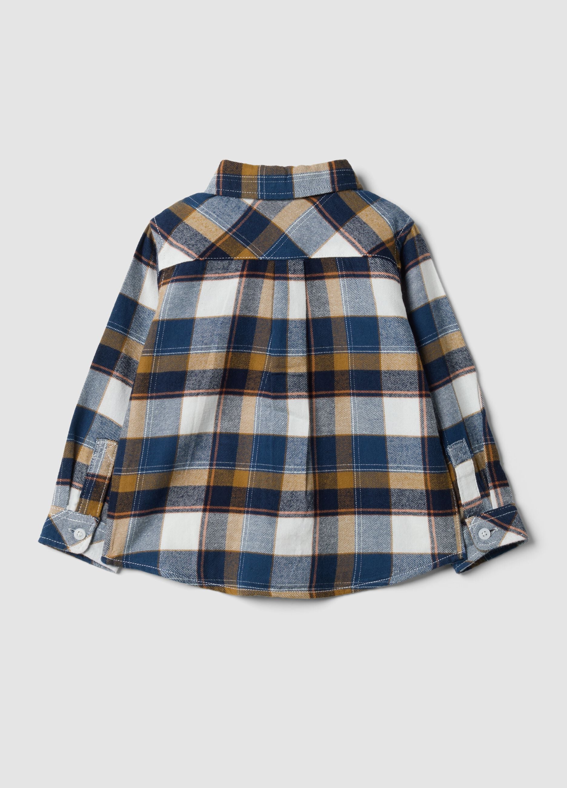 White and blue checked pure cotton shirt, regular fit