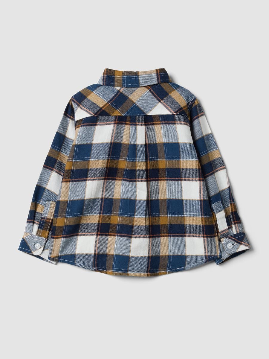 White and blue checked pure cotton shirt, regular fit_1