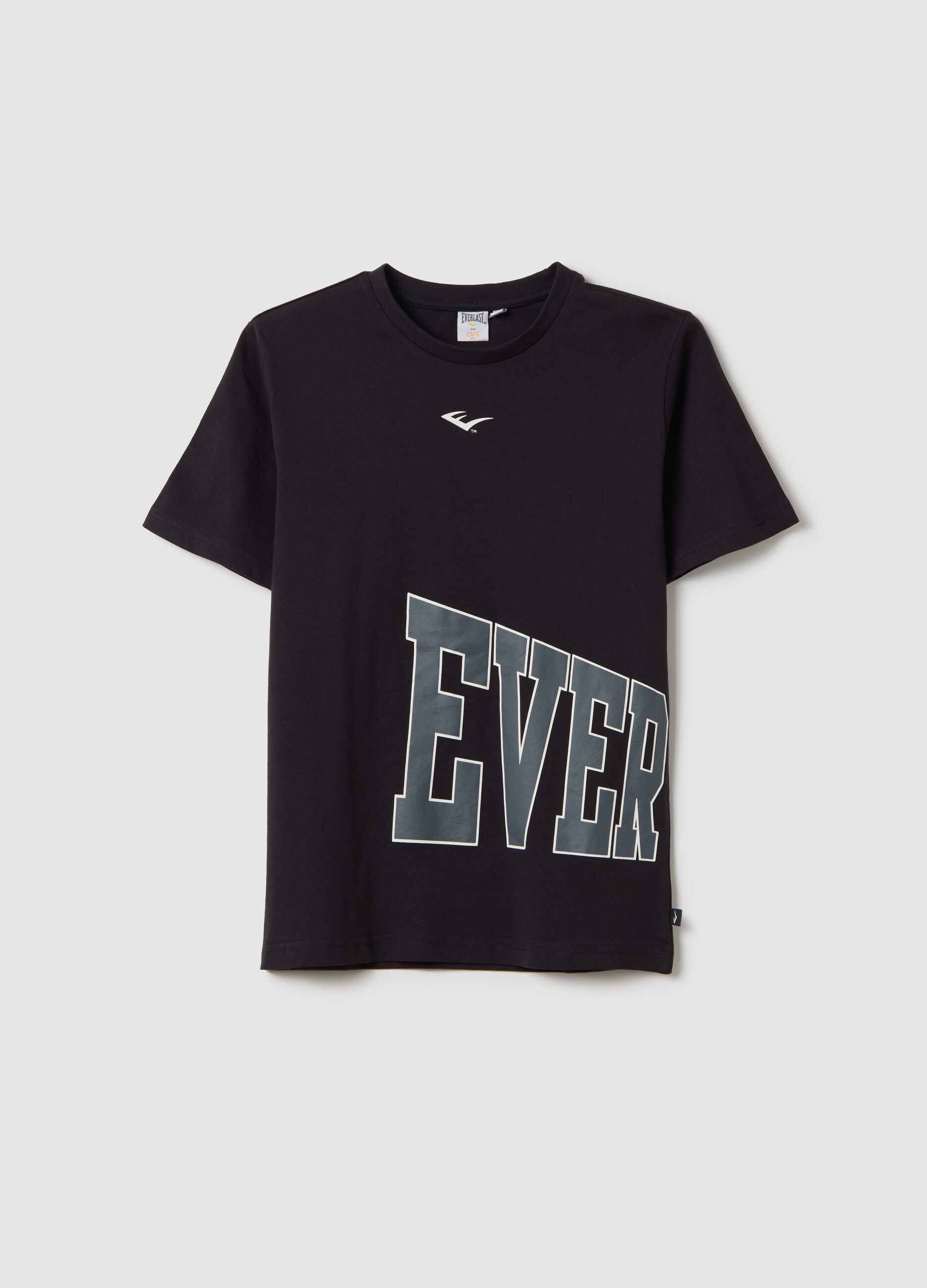 Black T-shirt in cotton with maxi logo print