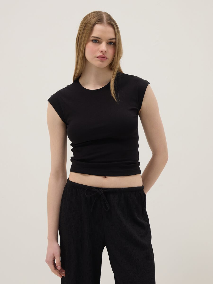 Black stretch cotton fitted tank top_0