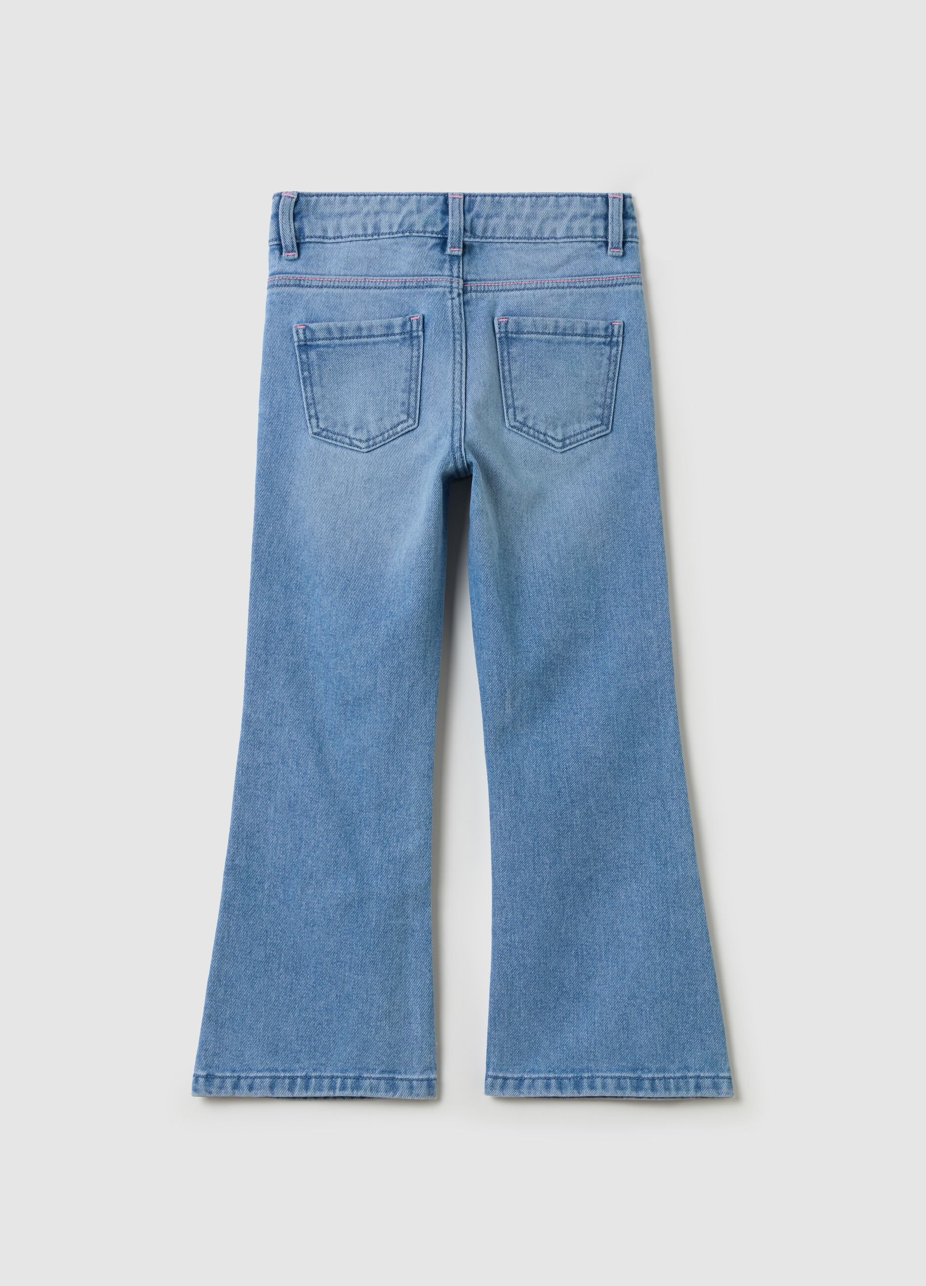 Flare-fit jeans with five pockets and Minnie Mouse embroidery