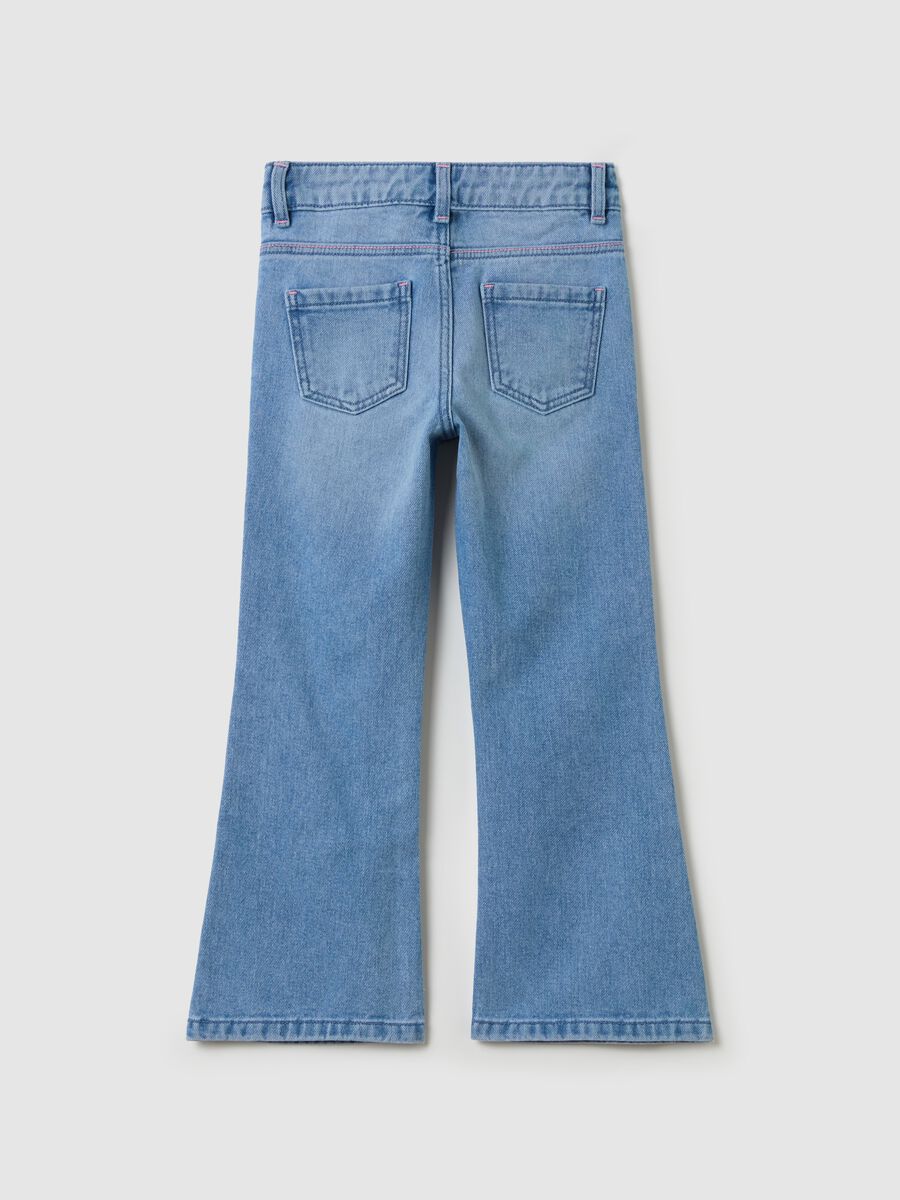 Flare-fit jeans with five pockets and Minnie Mouse embroidery_1